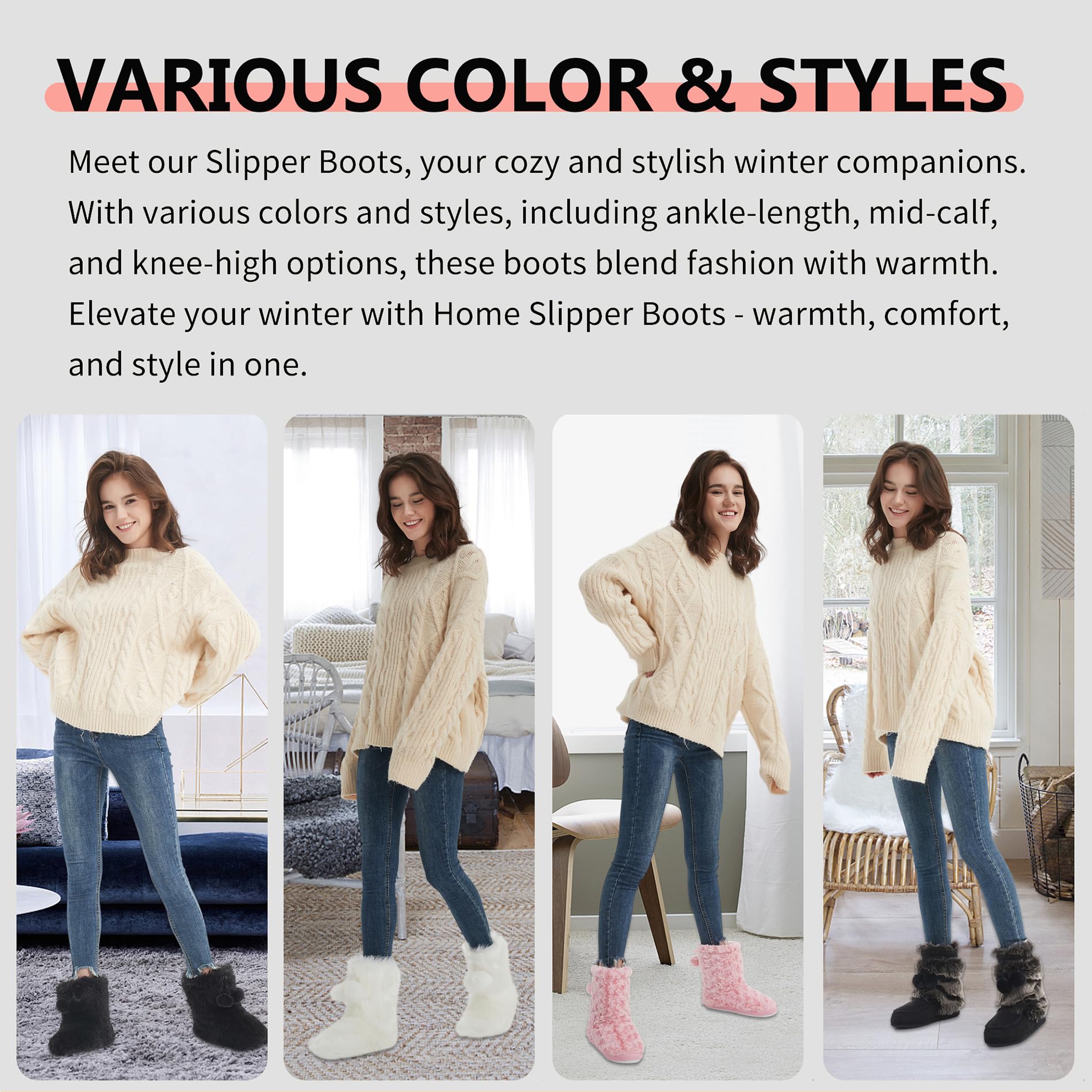 Women's Soft Fleece Plush Slippers - Cozy Indoor House Boots for Winter Warmth | Perfect for Lounging at Home, Relaxing by the Fireplace & Cold Weather Comfort