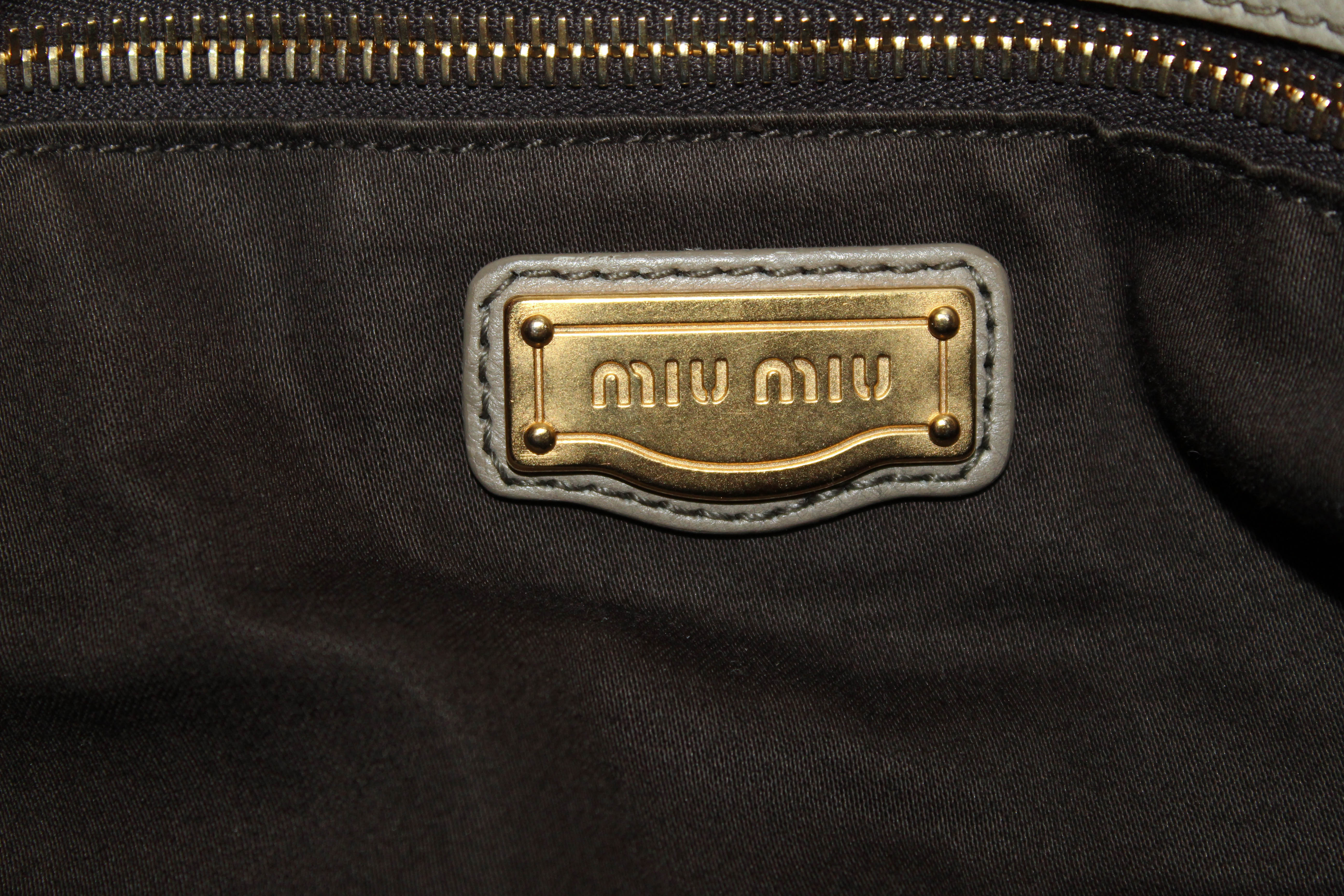 Authentic Miu Miu Pomice Vitello Lux Leather Bow Top Handle Bag for Women | Luxury Designer Handbag for Parties, Dating & Special Occasions
