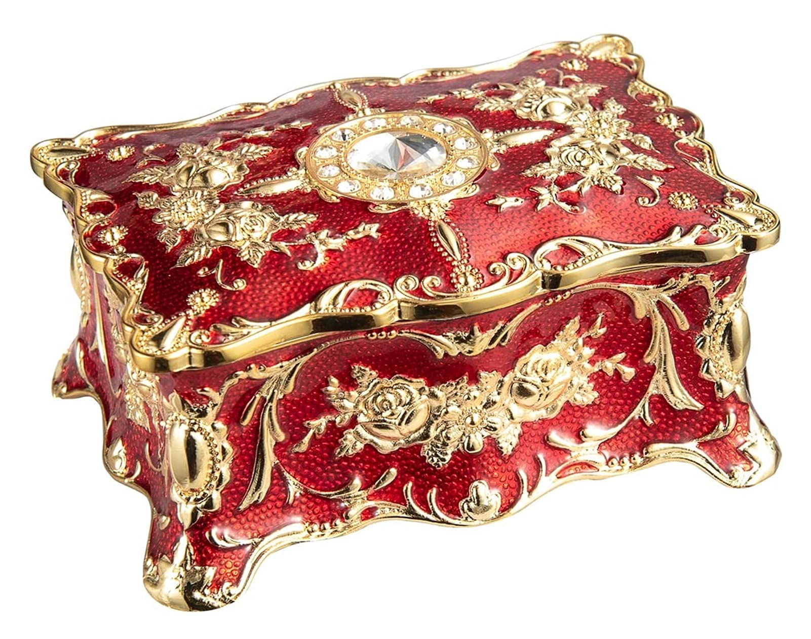 Vintage Red Jewelry Box with Antique Finish - Engraved Rectangle Trinket Organizer for Rings, Necklaces & Earrings | Perfect for Gift, Travel & Home Storage