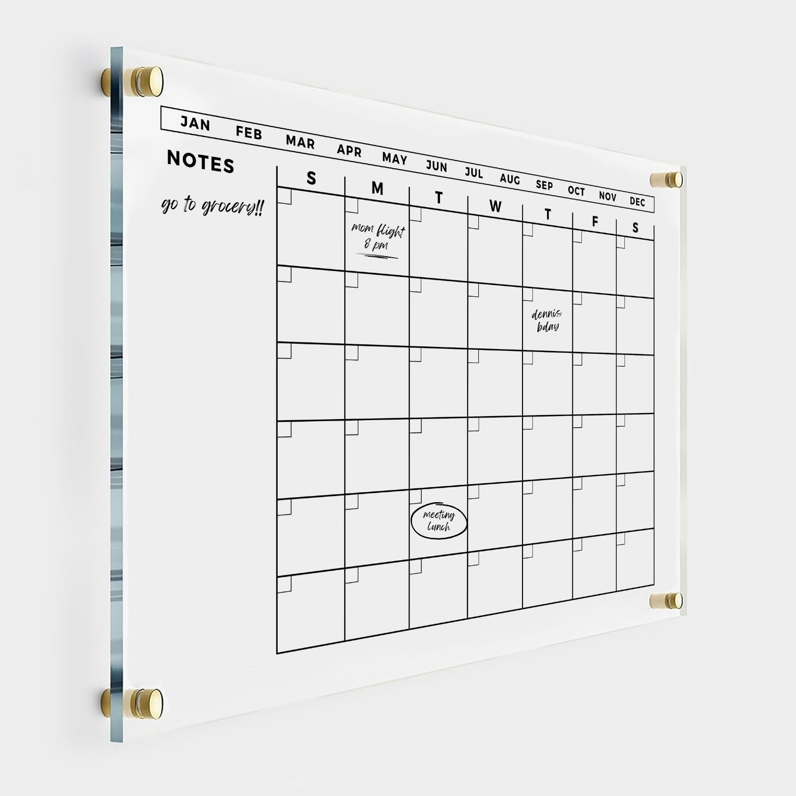 Large Acrylic Calendar with Gold Hardware - Dry Erase Monthly Planner - Personalized 2025 Family Wall Calendar (24x18
