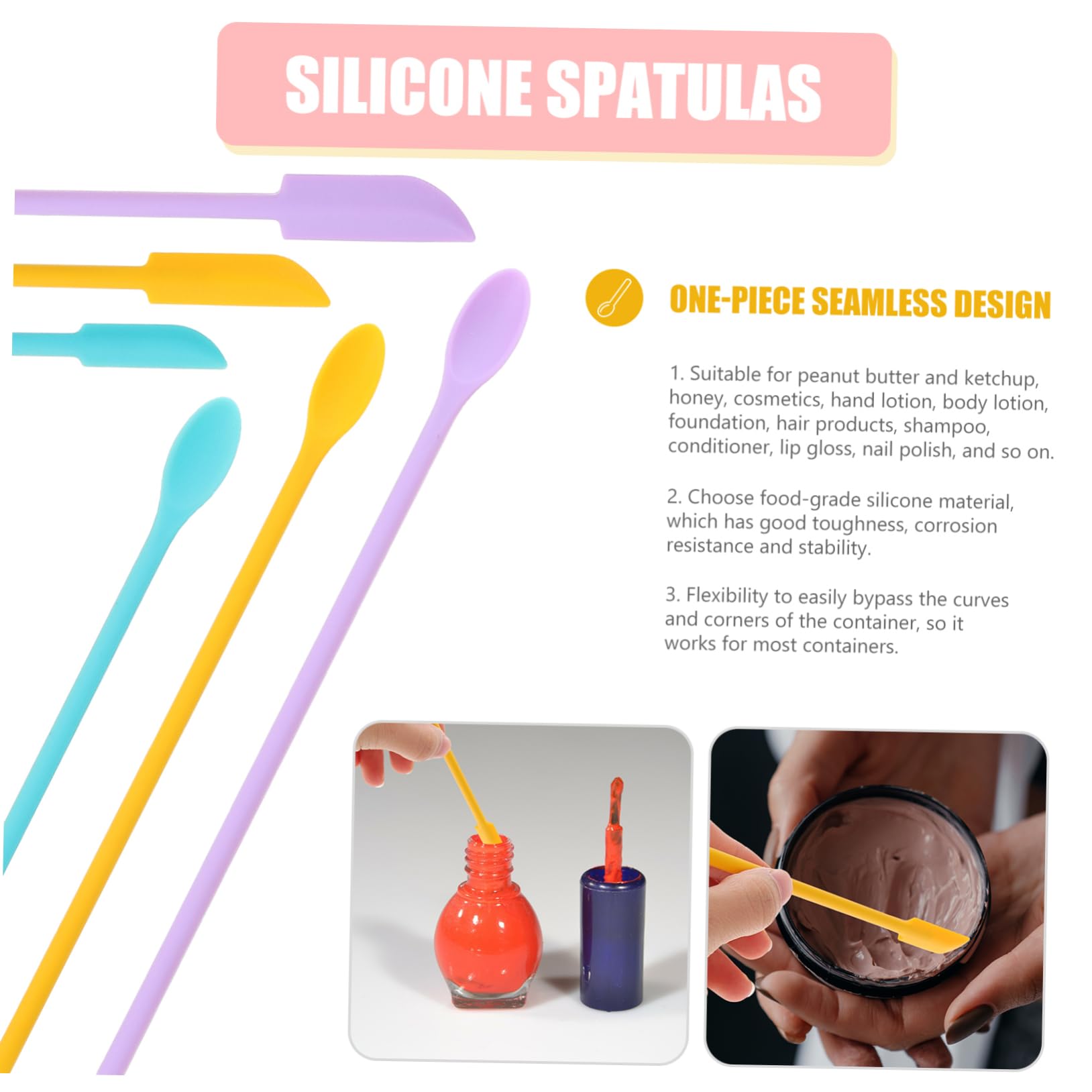 3-in-1 Silicone Makeup Spatula Set with Long Handle - Mini Cosmetic Scraper for Bottles, Jars & Dishes | Perfect for Foundation, Skincare & Kitchen Use
