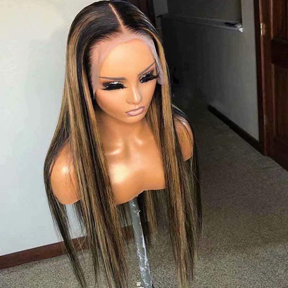 QUINLUX 13x6 Deep Part Lace Front Human Hair Wig - 1B/27 Ombre Honey Blonde Brazilian Straight Hair with Baby Hair - 150 Density 22 Inch for Women | Natural Look for Daily Wear, Parties & Cosplay