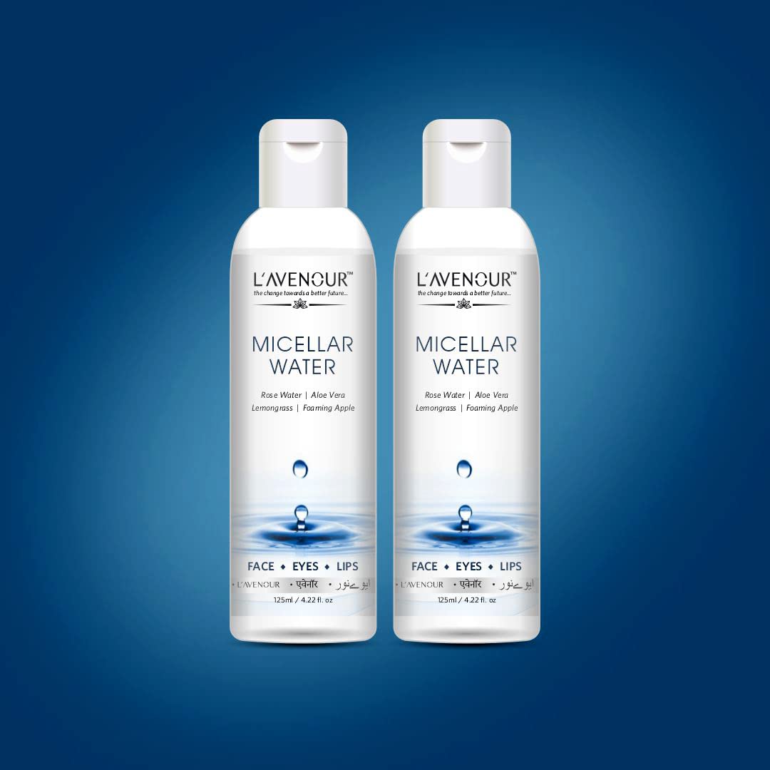 L'avenour Micellar Cleansing Water for Face, Eyes & Lips | Gentle Makeup Remover & Deep Cleanser | All Skin Types | SLS & Parabens Free | 125ml (Pack of 2) | Perfect for Travel, Daily Skincare & Quick Makeup Removal