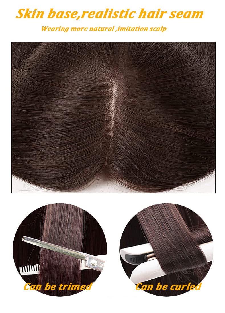 8 Inch Women's Human Hair Topper - 12x13cm Silk Base Clip-in Hairpiece for Thinning Hair (Medium Brown) | Natural Looking Hair Extension for Daily Wear, Parties & Special Occasions