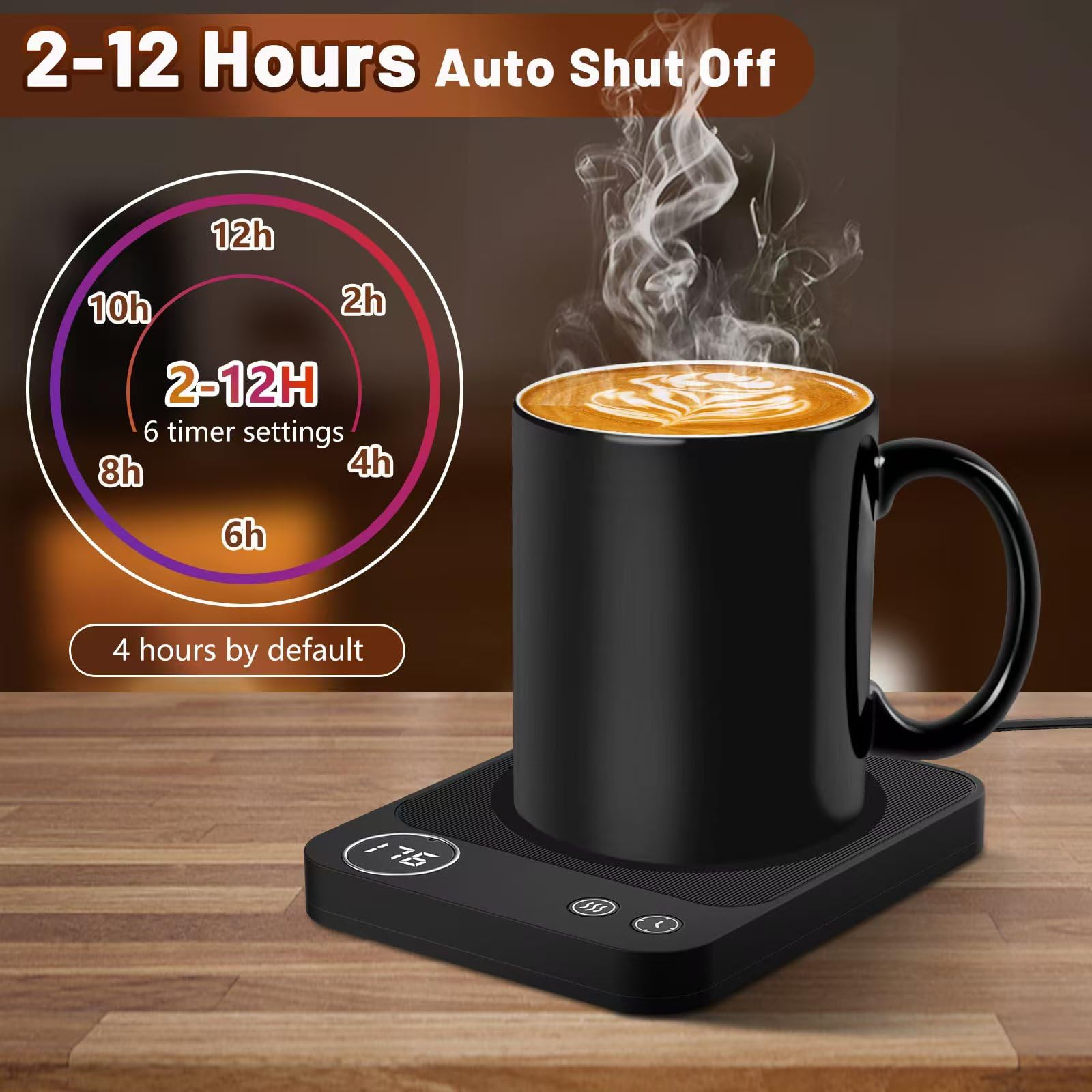 3-Temperature Smart Coffee Mug Warmer with Auto Shut Off & Digital Display - Electric Desk Warmer for Coffee, Tea, Hot Chocolate - Perfect for Office, Home & Travel Use (No Cup Included)