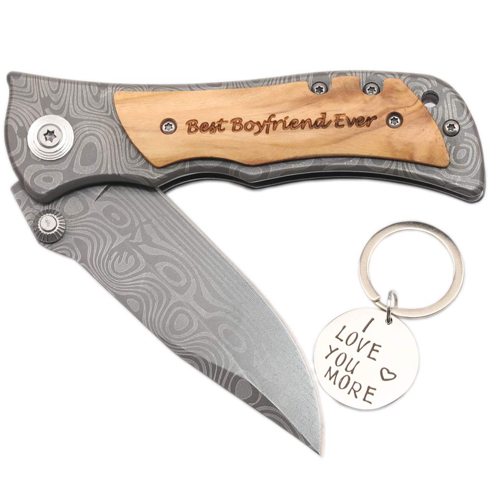 Engraved Pocket Knife for Boyfriend - Personalized Anniversary, Birthday & Valentine's Day Gift - Best Boyfriend Ever Present - Perfect for Camping, Hiking & Everyday Carry (EDC)