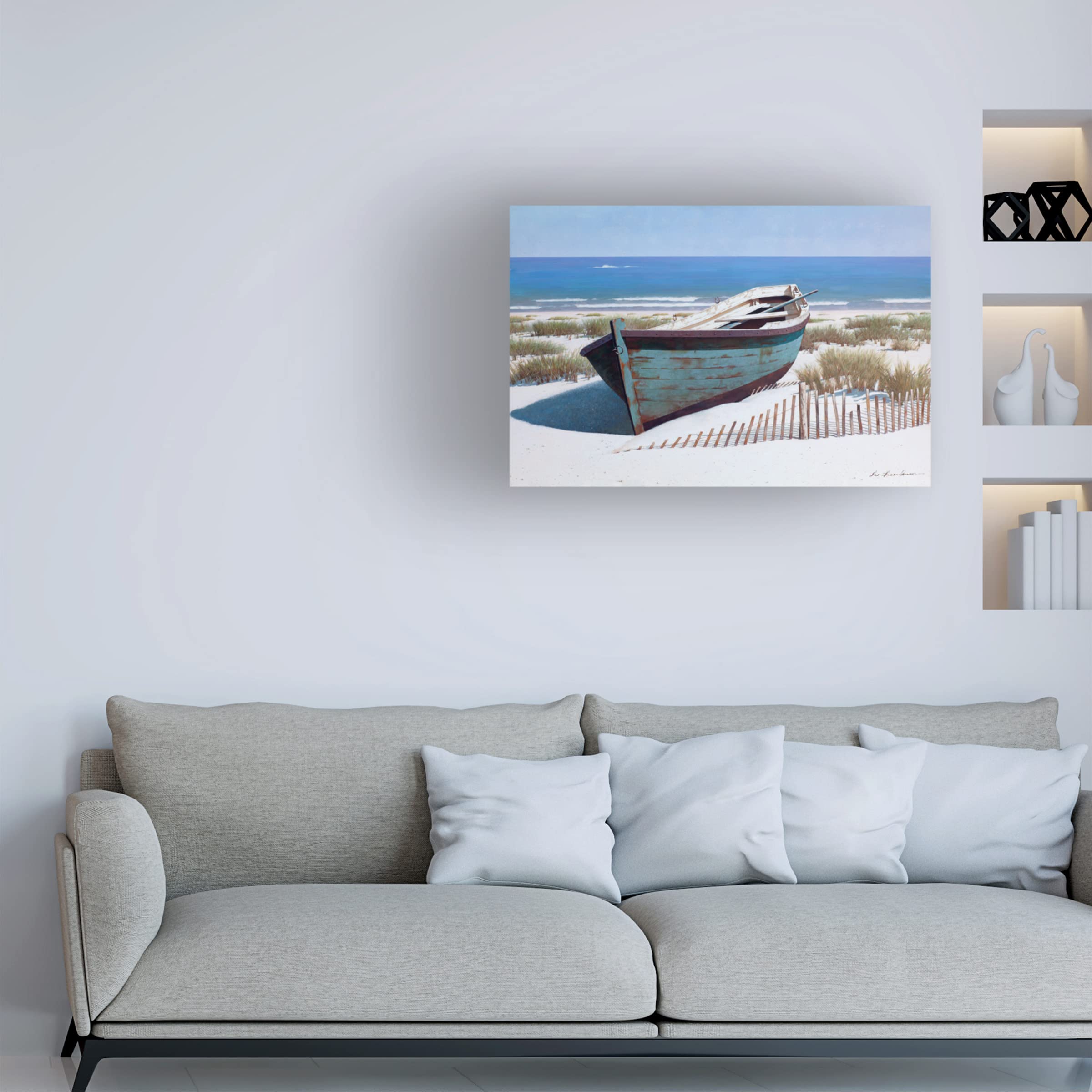 Trademark Fine Art 'Blue Boat on Beach' Canvas Wall Art Print by Zhen Huan Lu - Coastal Home Decor for Living Room, Bedroom & Office