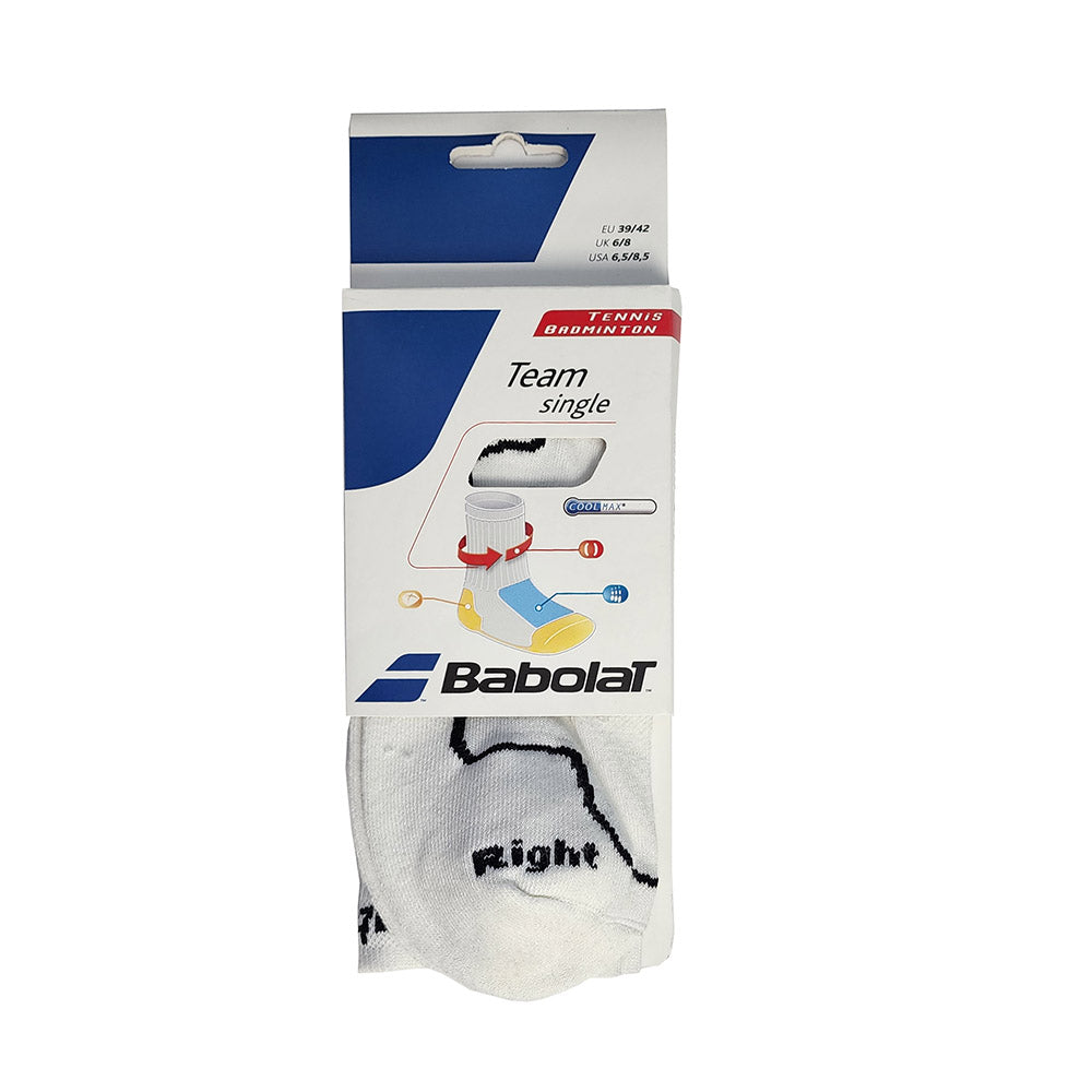 Babolat Team Single Socks with CoolMax Technology - Moisture Wicking Athletic Socks for Tennis & Badminton Players (White) - Perfect for Court Sports & Training Sessions