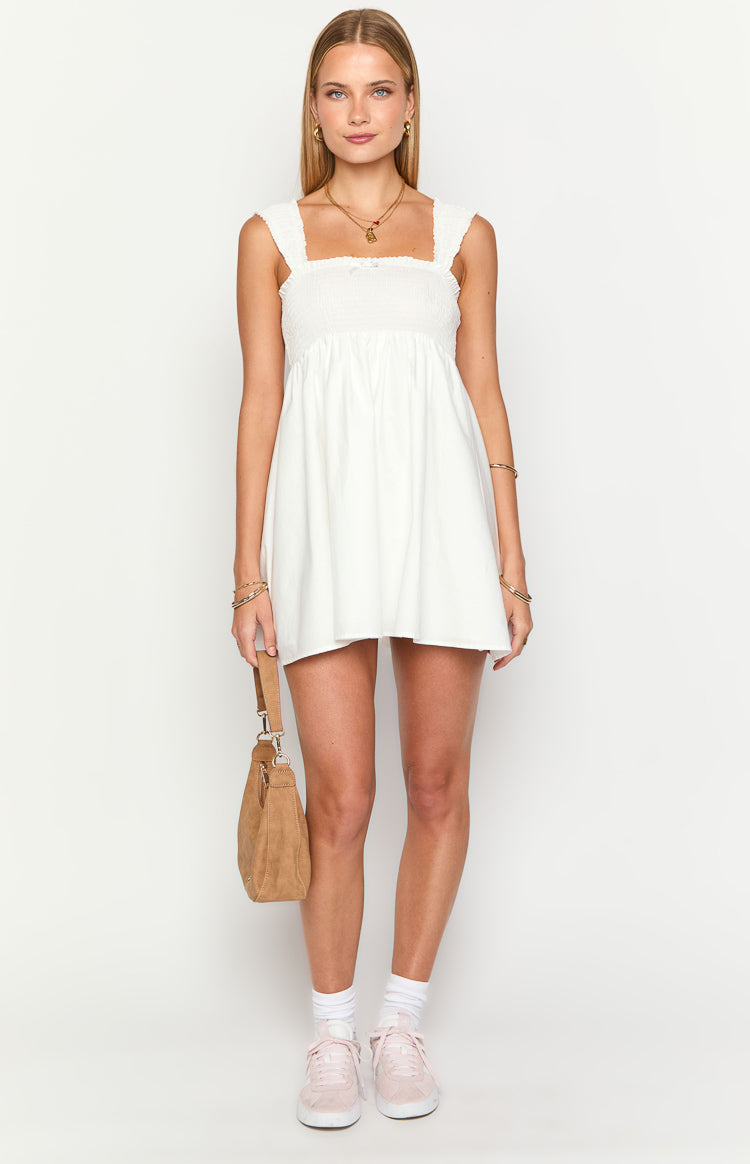 Dekoda Women's White Cap Sleeve Mini Dress - Summer Casual Party Cocktail Dress for Beach, Wedding & Date Night