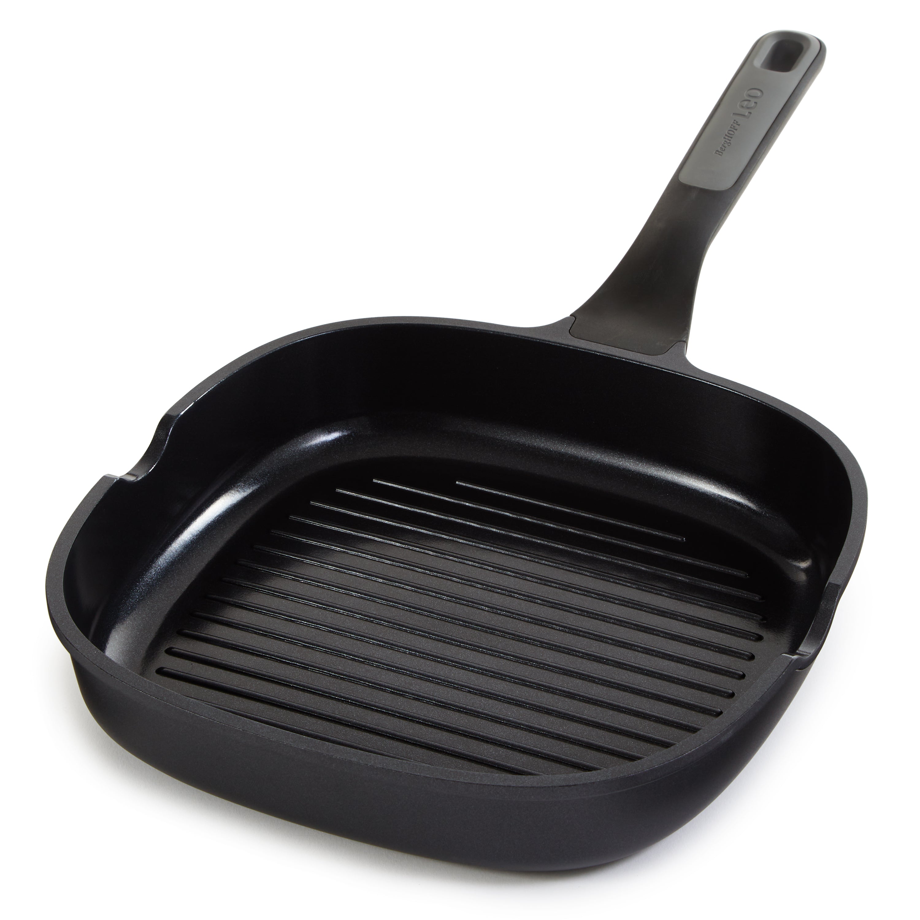 BergHOFF Leo Stone+ 10.25 Inch Nonstick Ceramic Grill Pan - Eco-Friendly Recycled Material - Perfect for Indoor/Outdoor Grilling, BBQ & Healthy Cooking