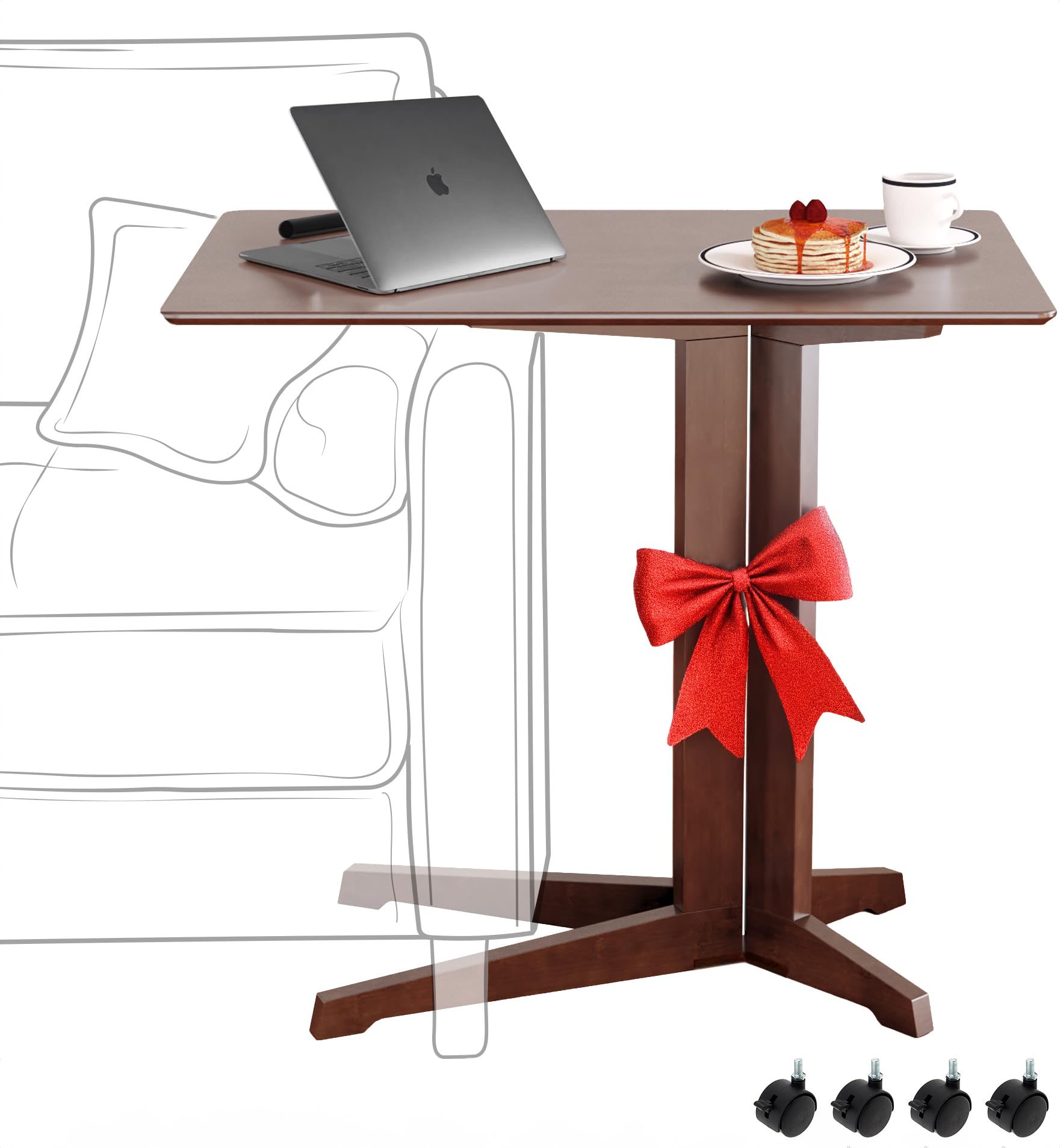 Premium Bamboo C-Shaped Side Table with Wheels - Small Coffee Table, End Table & Sofa Table - Sliding Under Couch for Living Room - Laptop Stand & Rolling TV Tray for Eating - Perfect for Small Spaces, Bedroom, Office & Dorm Use