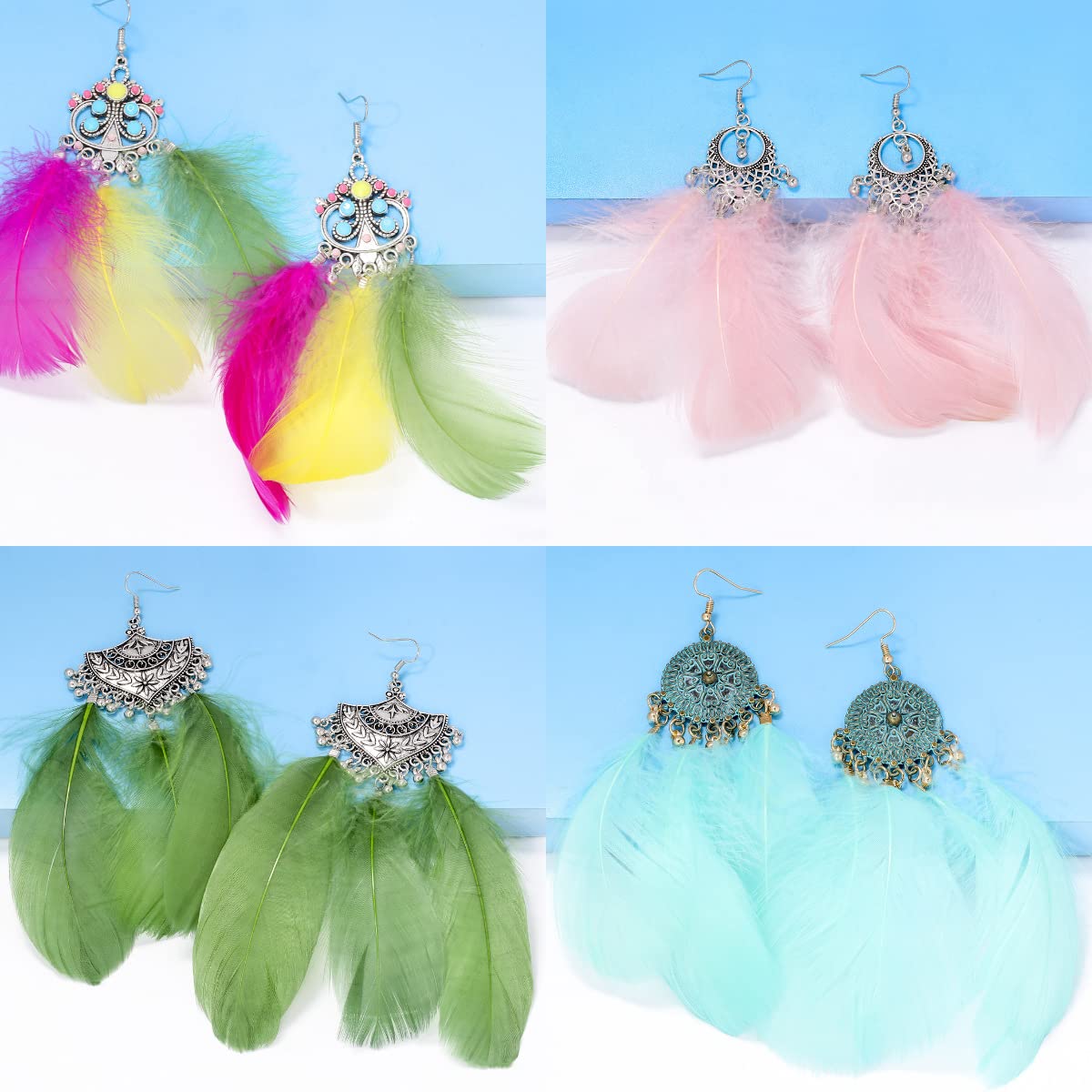Handmade Mardi Gras Feather Dangle Earrings for Women - Natural Feather Carnival Jewelry & Holiday Accessories | Perfect for Parties, Festivals & Costume Events