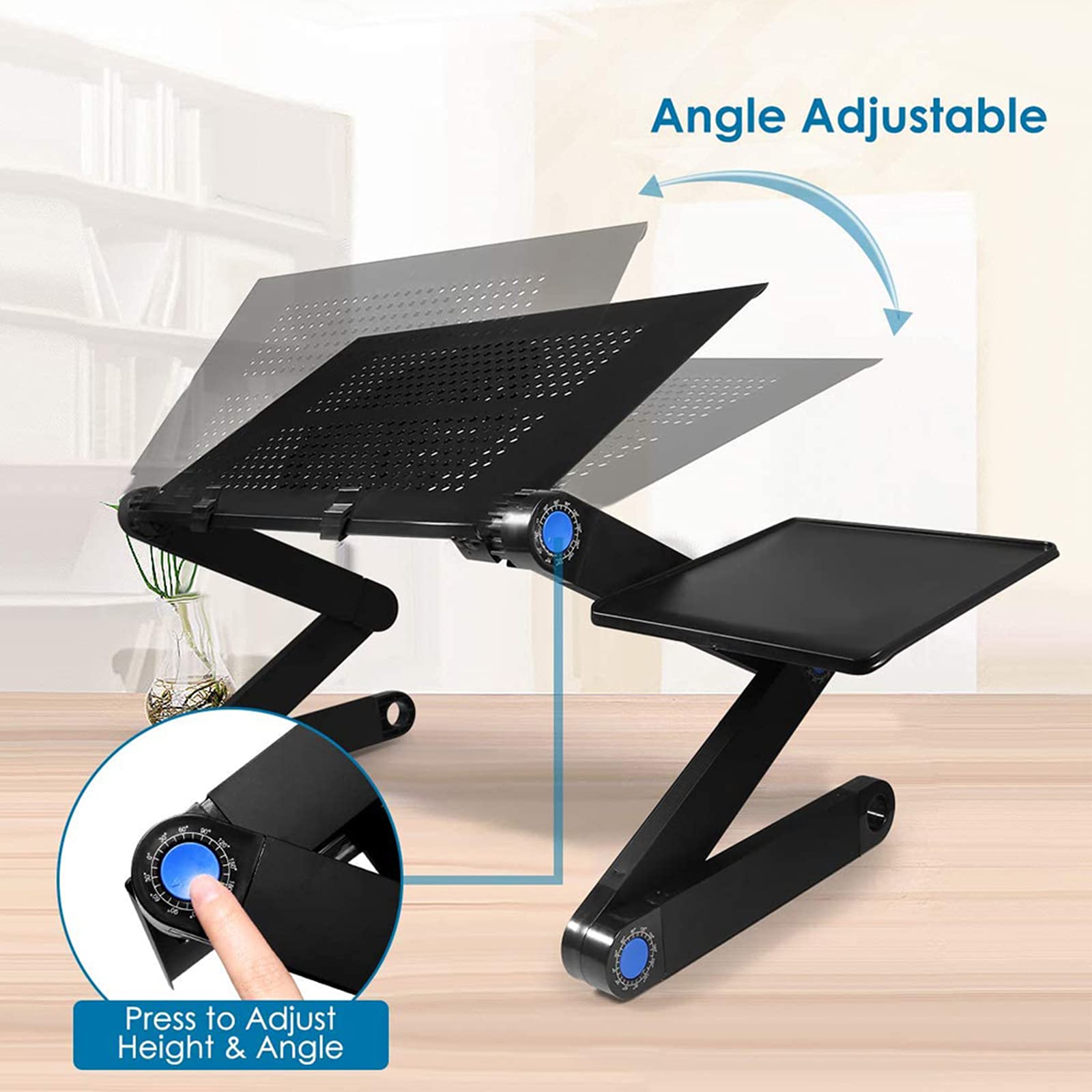 HB1 Foldable Cooling Fan Laptop Desk - Portable Adjustable Ergonomic Lap Desk with Detachable Mouse Pad - Perfect for Work, Study, Gaming & Watching TV in Bed (Red)