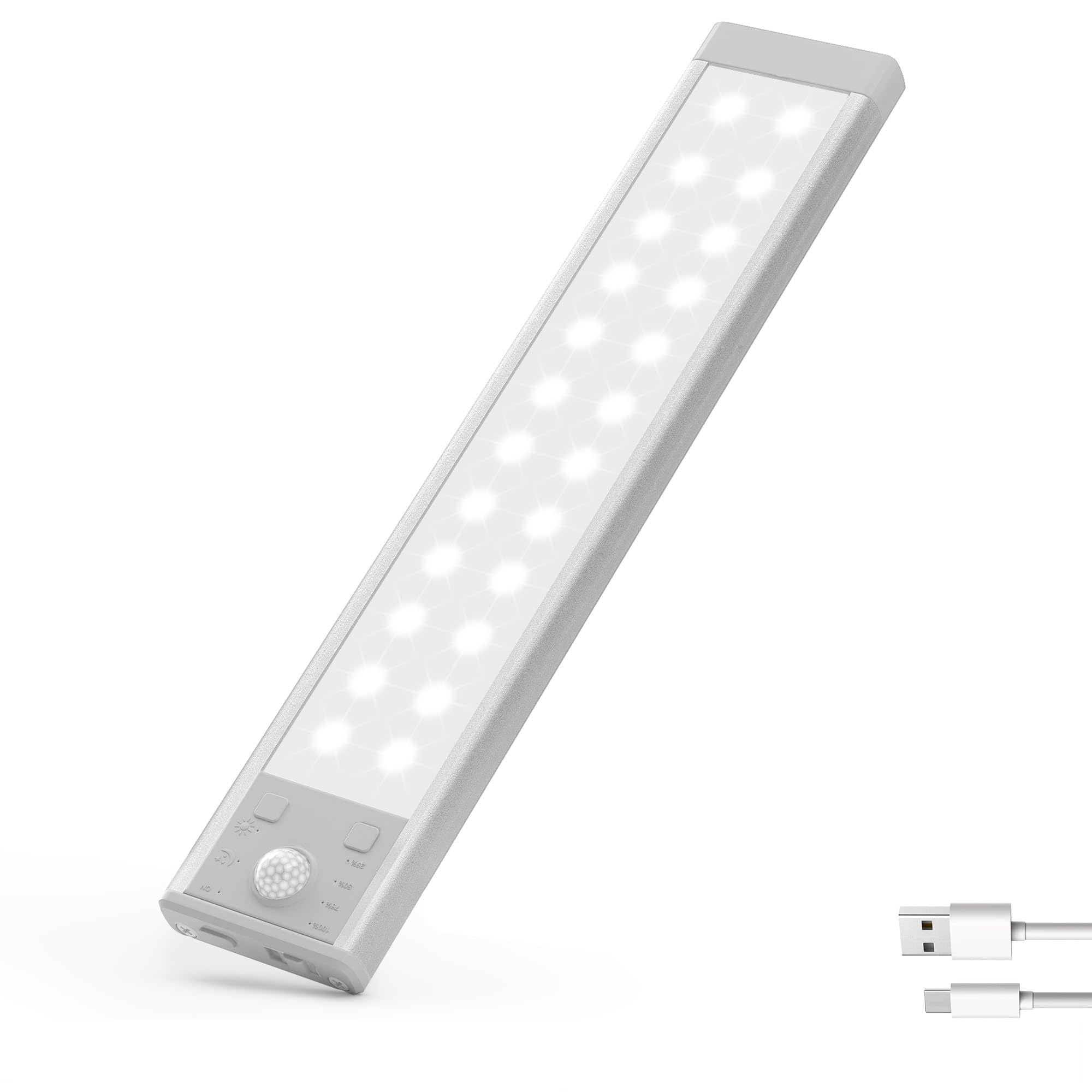 Lexall Under Cabinet LED Light - 60 LED Rechargeable Motion Sensor Light with Charging Station, Dimmable RGB Closet Bar, Magnetic Under Counter Lighting for Kitchen (1 Pack) | Perfect for Pantry, Wardrobe, Garage & Nighttime Safety Lighting