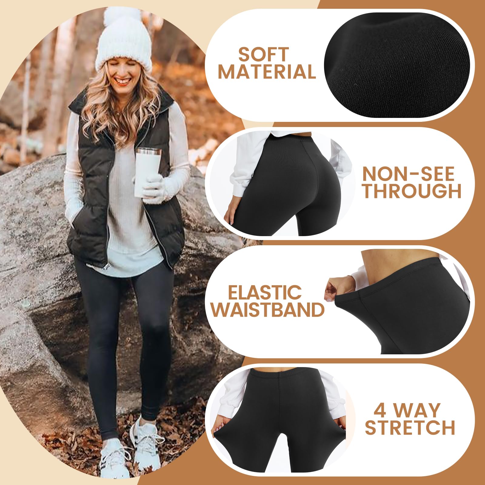 Happy Angel 2 Pack Fleece Lined Leggings for Women - Thermal Winter Yoga Pants, Warm Black Workout Leggings for Cold Weather, Running, Gym & Lounge Wear