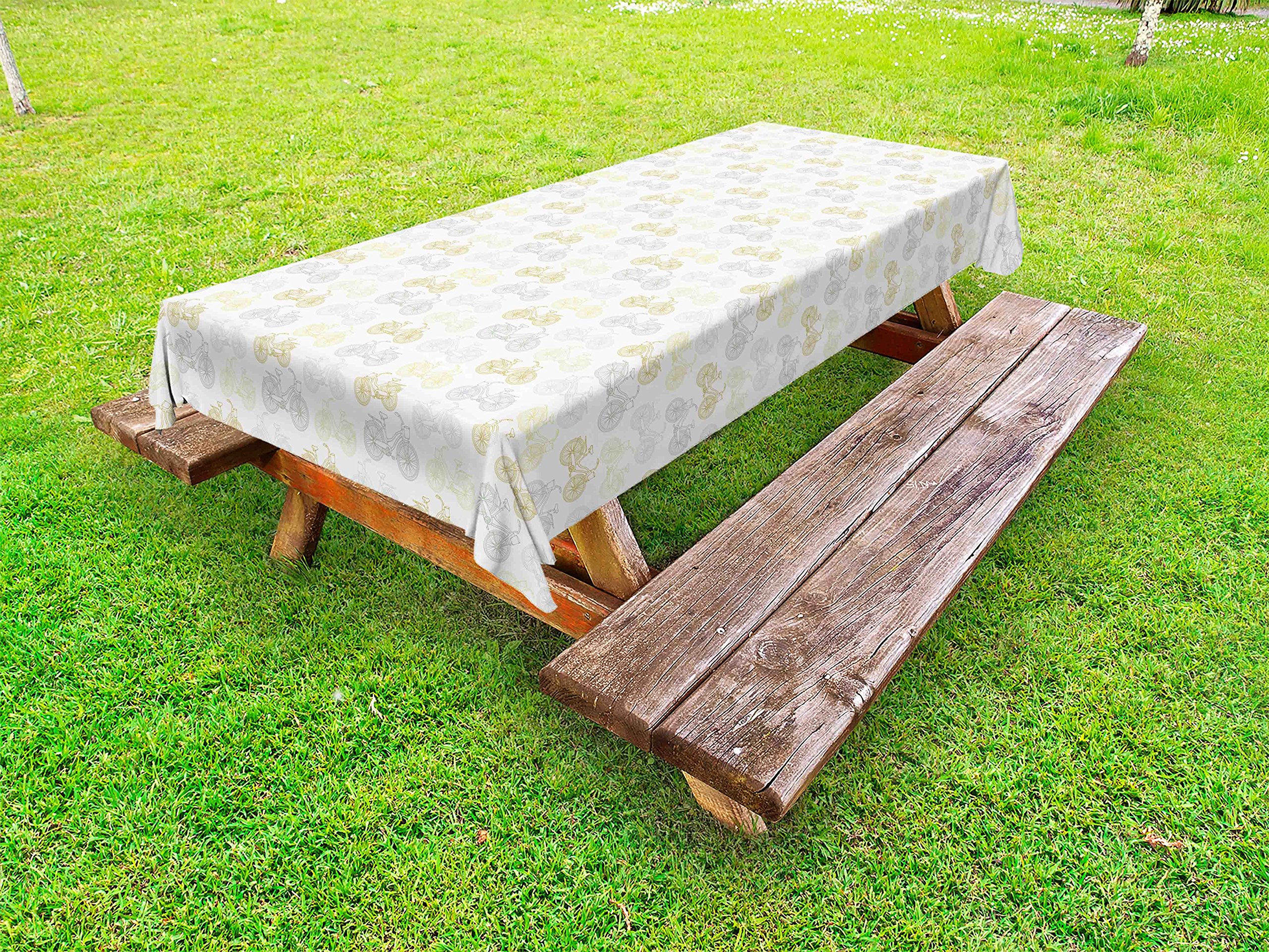 Ambesonne Vintage Bicycle Tablecloth - Pastel Retro Design on White Background, Washable Picnic Table Cover 58
