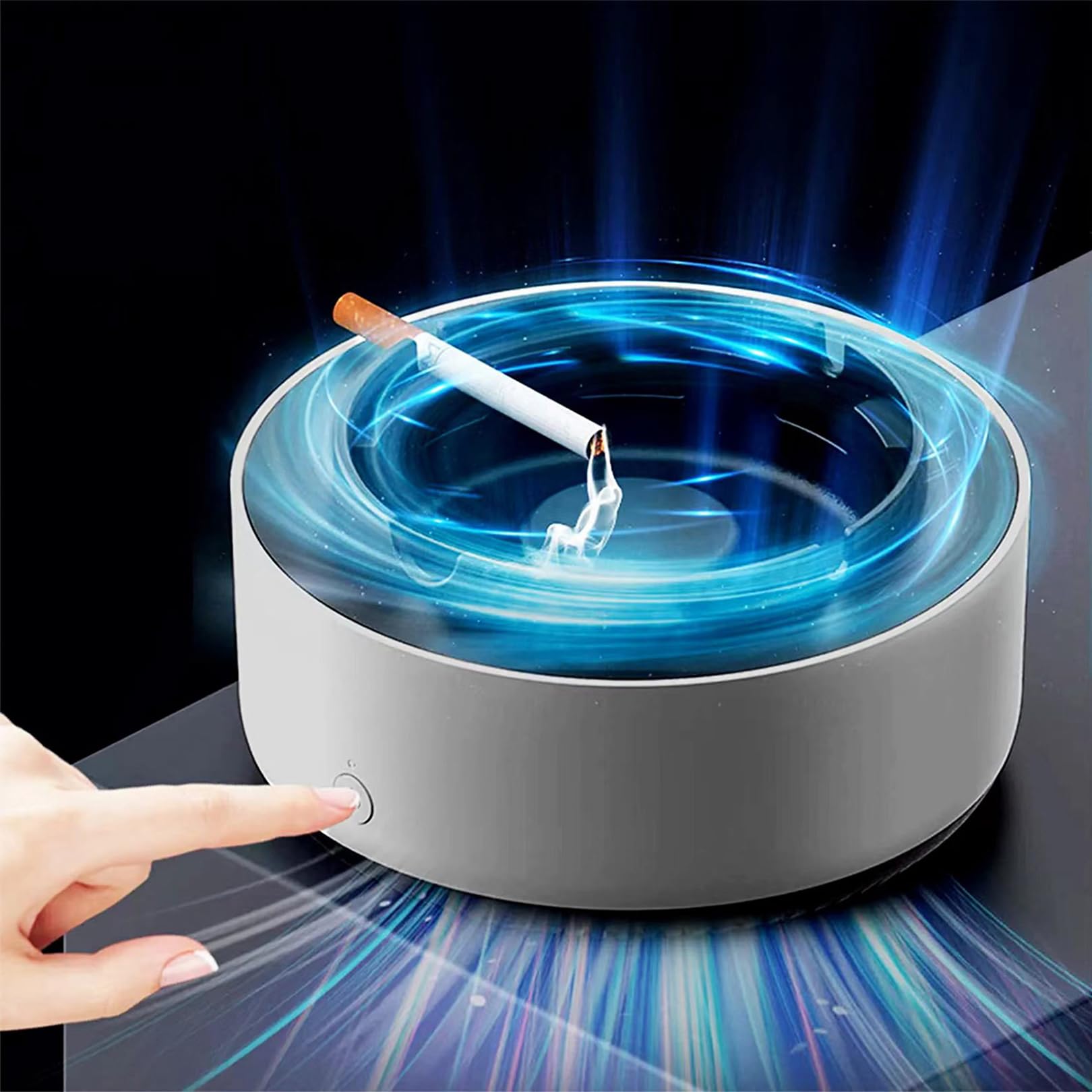 Smokeless Ashtray for Cigarettes - 2-in-1 Air Purifier & Odor Eliminator - Portable Indoor Ashtray for Home, Office, Car - Grey - Perfect for Smoke-Free Living Spaces & Workspaces