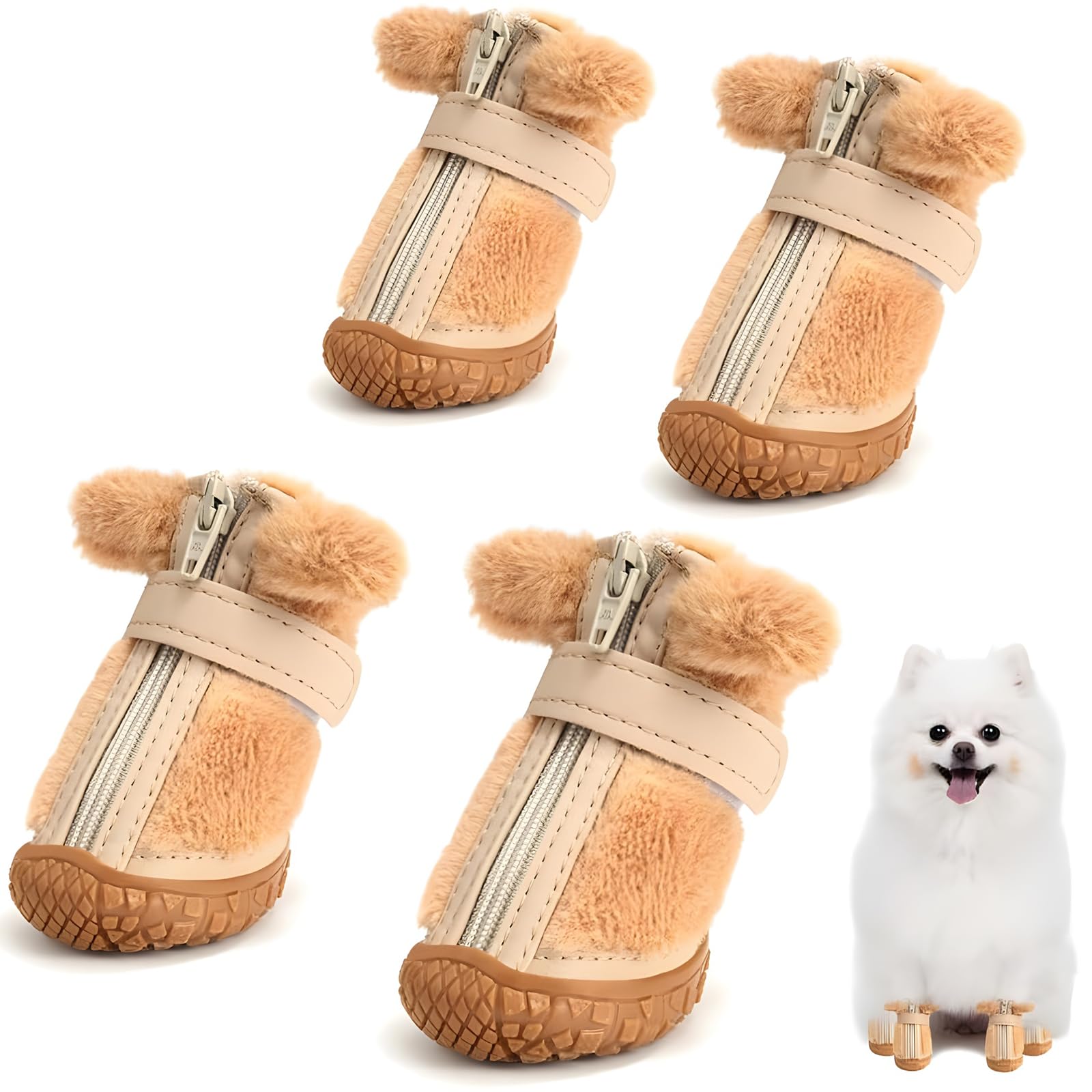 **Small Dog Boots - Fleece-Lined Paw Protector for Winter, Anti-Slip Sole for Snow & Hardwood Floors - Warm & Comfortable Dog Shoes Size 5 - Ideal for Walking, Hiking & Outdoor Adventures**