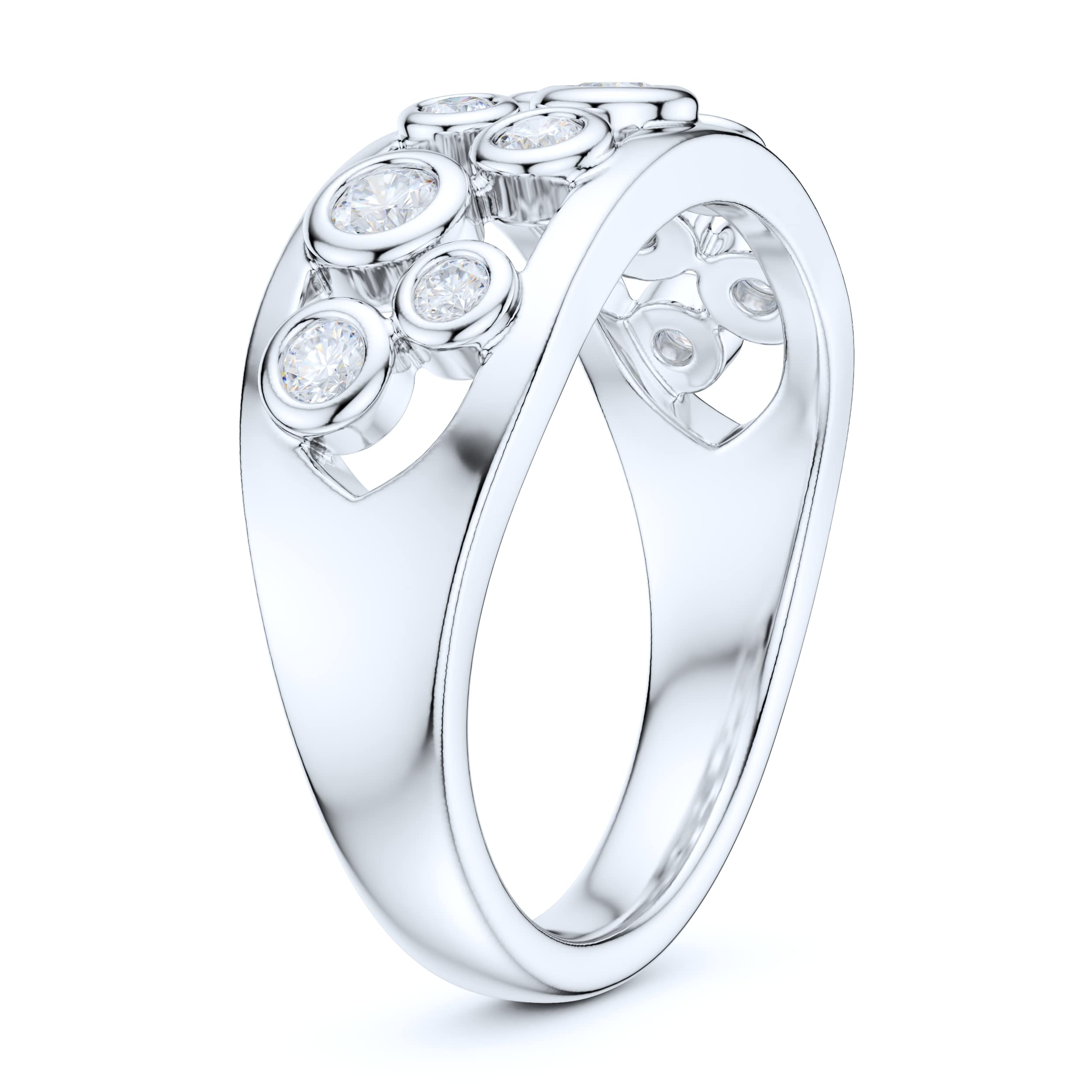 Sterling Silver Split Shank Bubble Ring with Simulated Diamond or Genuine Moissanite - Elegant Wedding Band for Women, Perfect for Engagement, Anniversary & Special Occasions