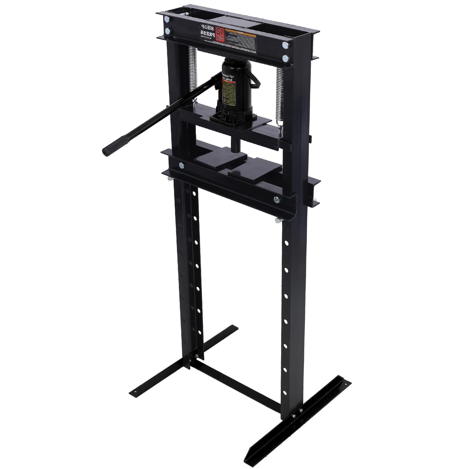 12-Ton Hydraulic Shop Press with Press Plates - Heavy Duty H-Frame Garage Press with Adjustable Work Table - Ideal for Auto Repair, Metalworking & Industrial Applications (Black)