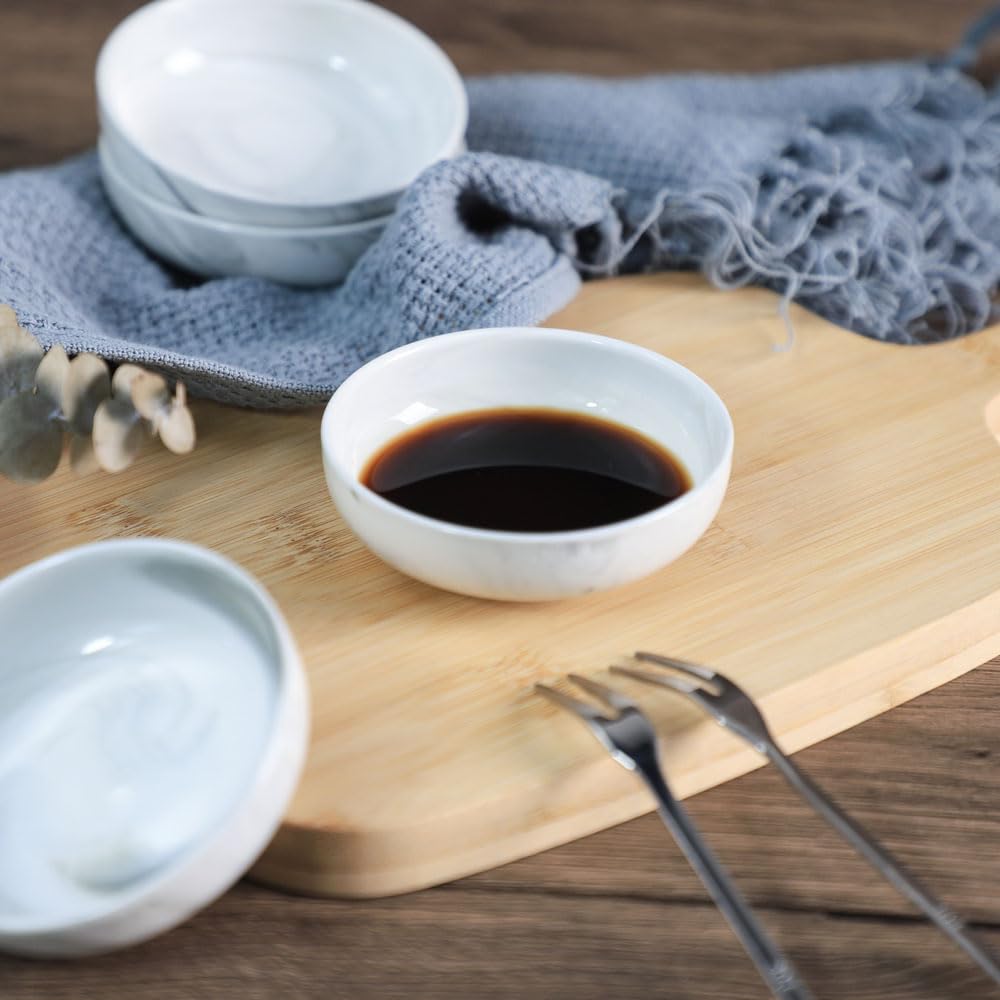 4-Piece Marbled Ceramic Sauce & Seasoning Dish Set - Perfect for Appetizers, Snacks, and Condiments at Dinner Parties