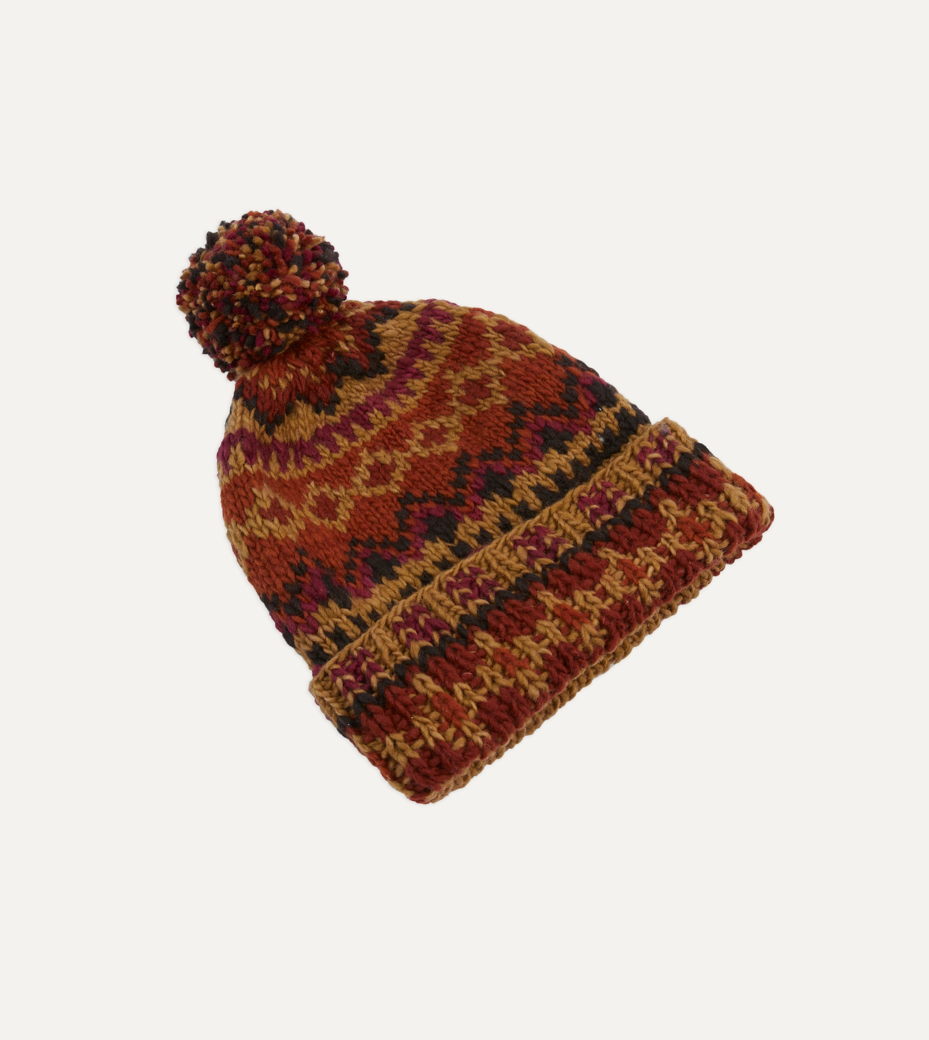 Chamula Brown Fairisle Merino Wool Knit Beanie Hat for Men & Women - Warm Winter Skiing Hiking Outdoor Activities