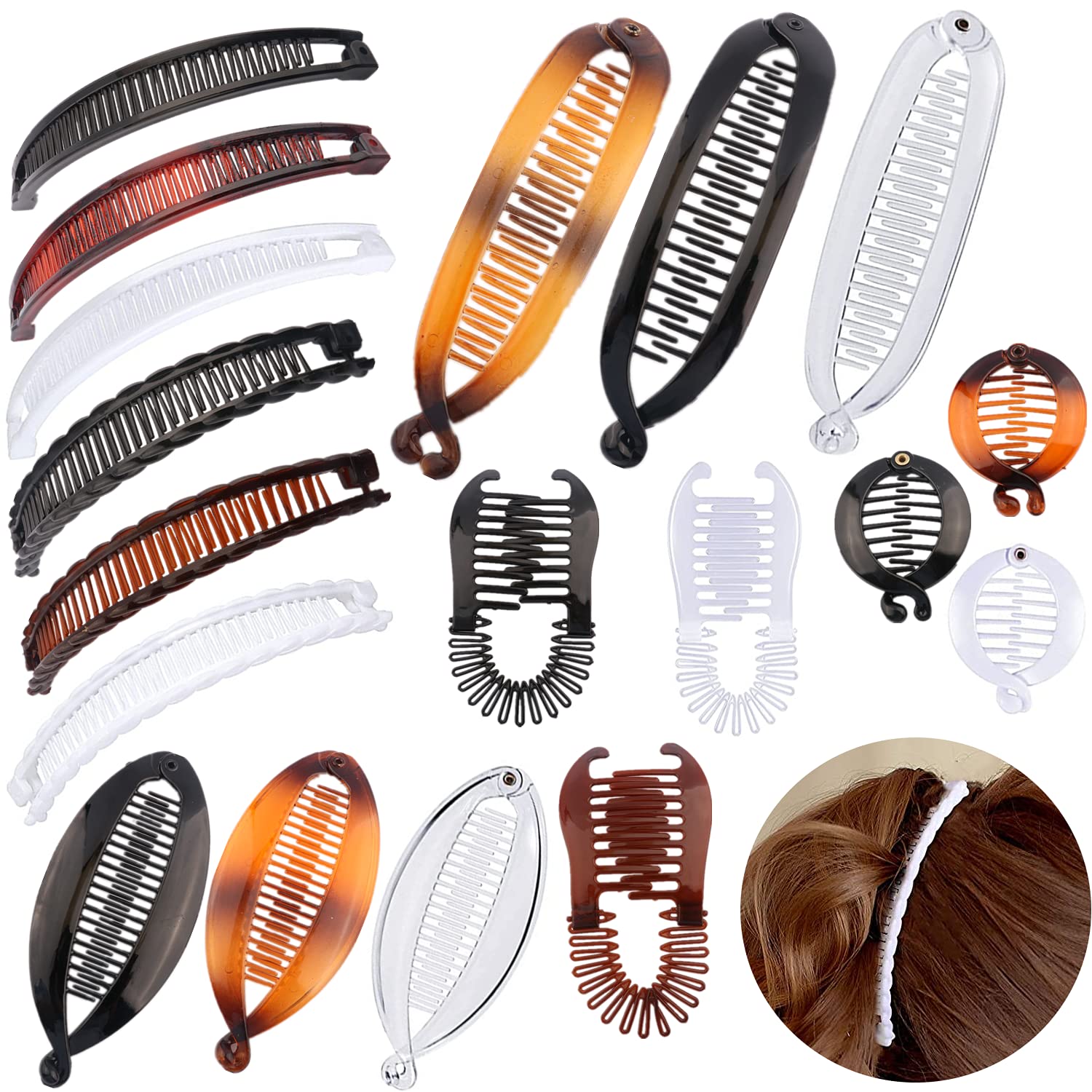 18 Pieces Large Double Comb Fishtail Banana Clips for Thick Hair and Ponytails - Classic Hair Clips for Women and Girls - Perfect for School, Work, Parties and Everyday Styling