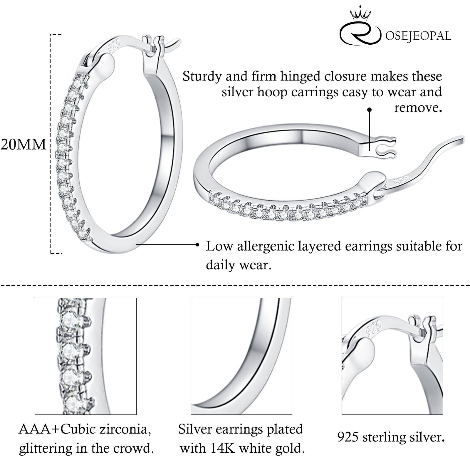 925 Sterling Silver Small Hoop Earrings for Women | Cubic Zirconia Hinged Hoops | Valentine's Day & Birthday Gifts | Everyday Wear & Special Occasions