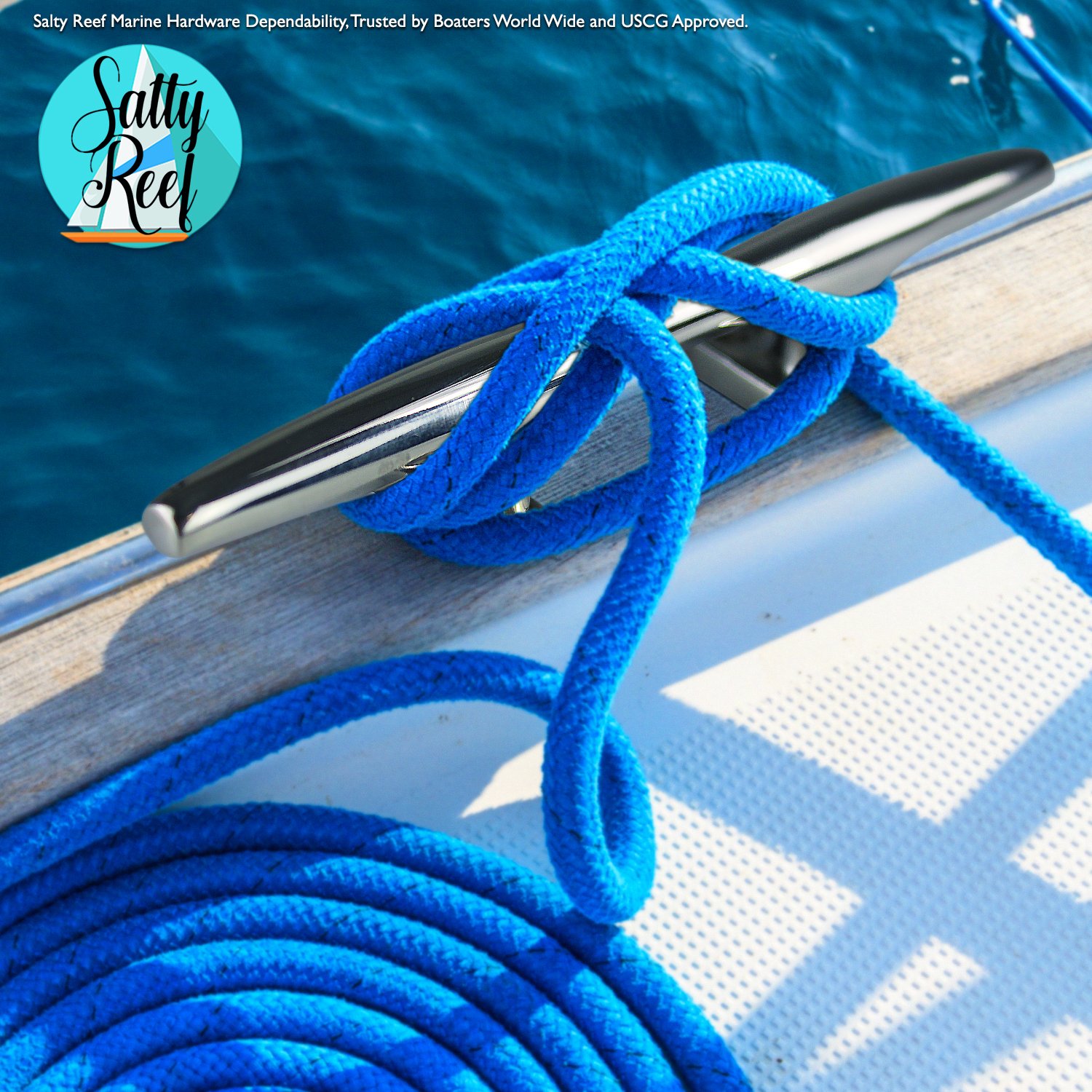 Heavy Duty 316 Marine Grade Stainless Steel Salty Reef Deck Cleat - Polished Finish for Boats, Docks & Marine Applications