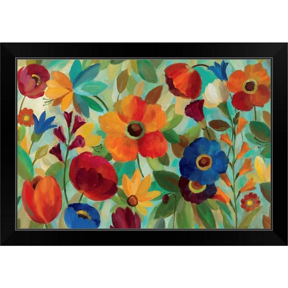 Summer Floral V Black Framed Art Print - Modern Botanical Wall Decor for Living Room, Bedroom & Office - Perfect for Home Decor & Gift Giving