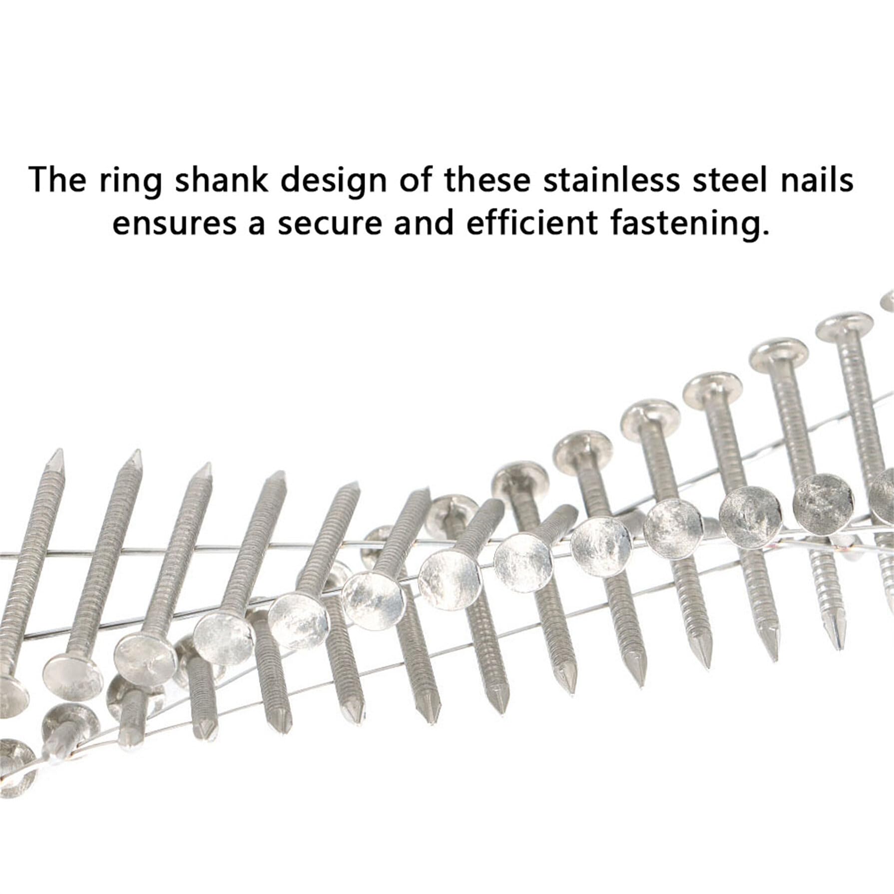 1200Pcs 1-1/4 Inch Coil Roofing Ring Shank Nails - 304 Stainless Steel 15° Coiled Siding Nails with Small Cap for Roofing, Fencing & Exterior Wood Projects | Weather-Resistant Construction Nails