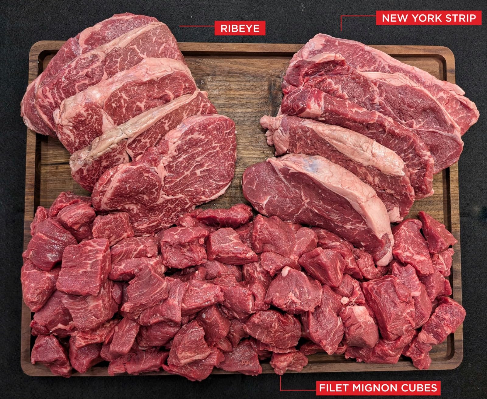 Premium Beef Steak Bundle - 5 Entrecôte, 5 Petit NY Strip Steaks & 5 Filet Mignon Cubes | Hand-Trimmed Restaurant Quality Meat for Grilling, Pan Searing & BBQ | Perfect for Family Dinners, Special Occasions & Outdoor Cooking