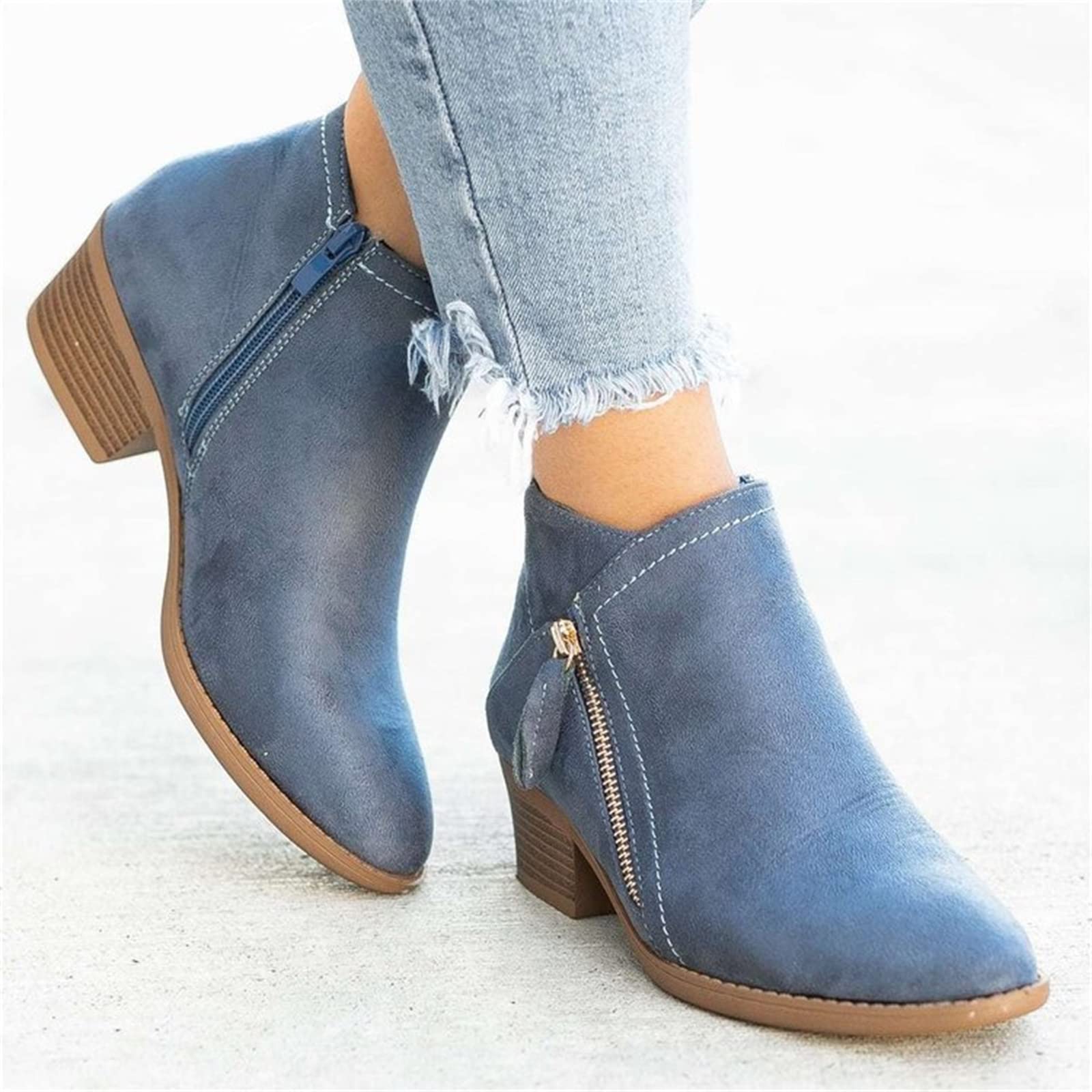 Lausiuoe Women's Ankle Boots - Chunky Heel Western Booties with Side Zipper, Pointed Toe & Wide Width Options | Perfect for Office, Date Night & Casual Outfits