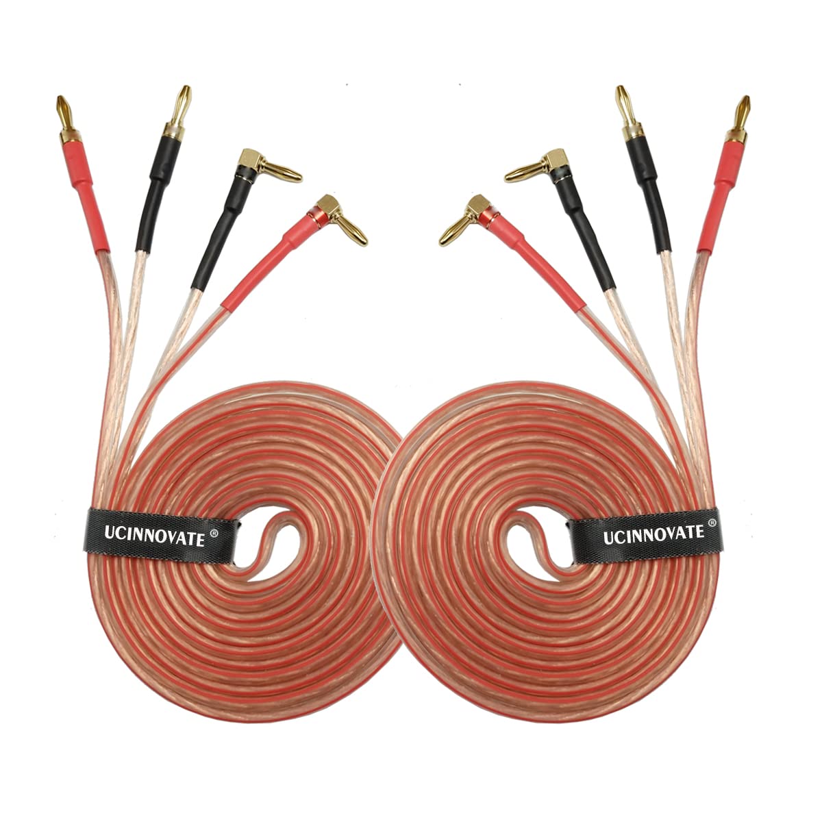 UCINNOVATE 2 Pack 13 AWG High Performance Speaker Wire with Gold-Plated Right Angle Banana Plugs - 3m/9.8FT Oxygen-Free Copper HiFi Audio Cable for Home Theater, Stereo Systems & Audiophile Setups