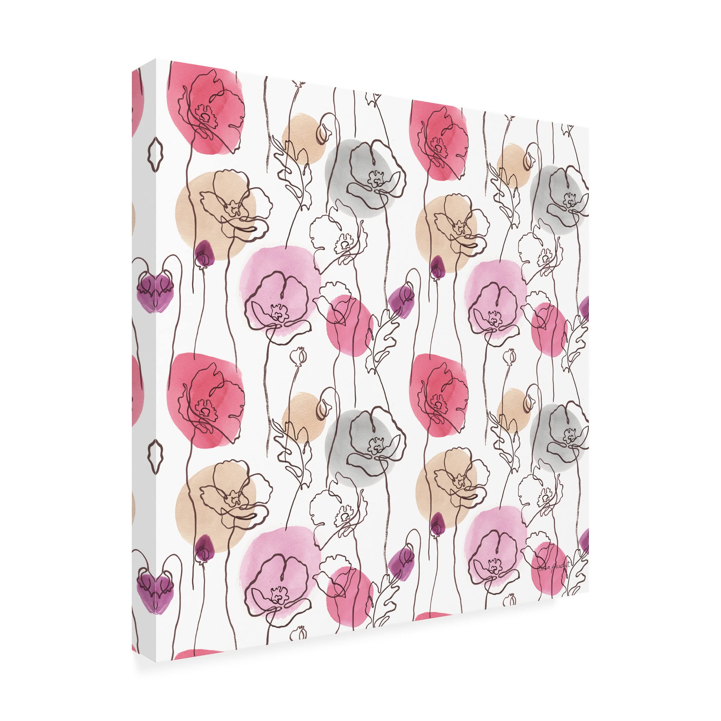 Lisa Audit 'Think Pink 15' Framed Canvas Wall Art - Pink Floral Painting for Living Room, Bedroom & Office Decor