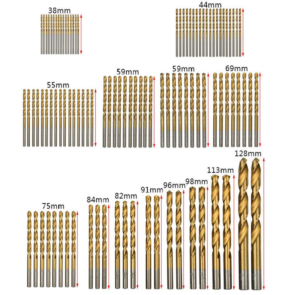 99pcs HSS Titanium Coated Drill Bit Set - High Speed Steel Twist Drill Bits for Wood, Metal, Plastic (1.5mm-10mm) | Perfect for DIY Projects, Home Repair & Professional Metalworking