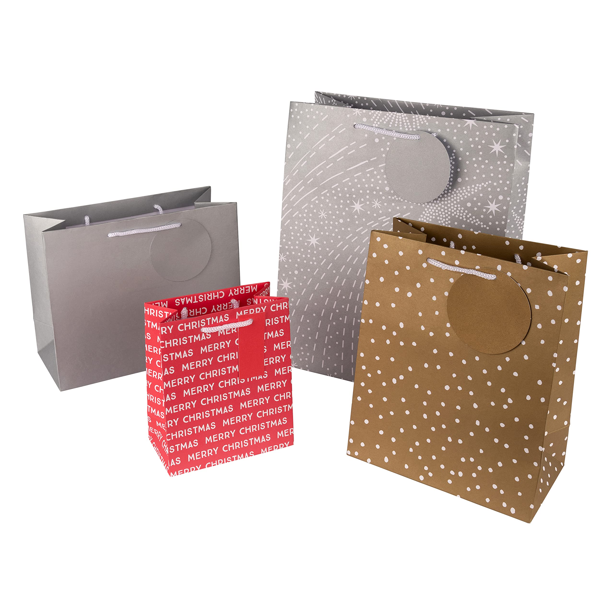 Hallmark Christmas Gift Bags - 4 Pack Festive Holiday Designs (Red, Gold, Silver) for Wrapping Presents, Party Favors & Stocking Stuffers | 25553031