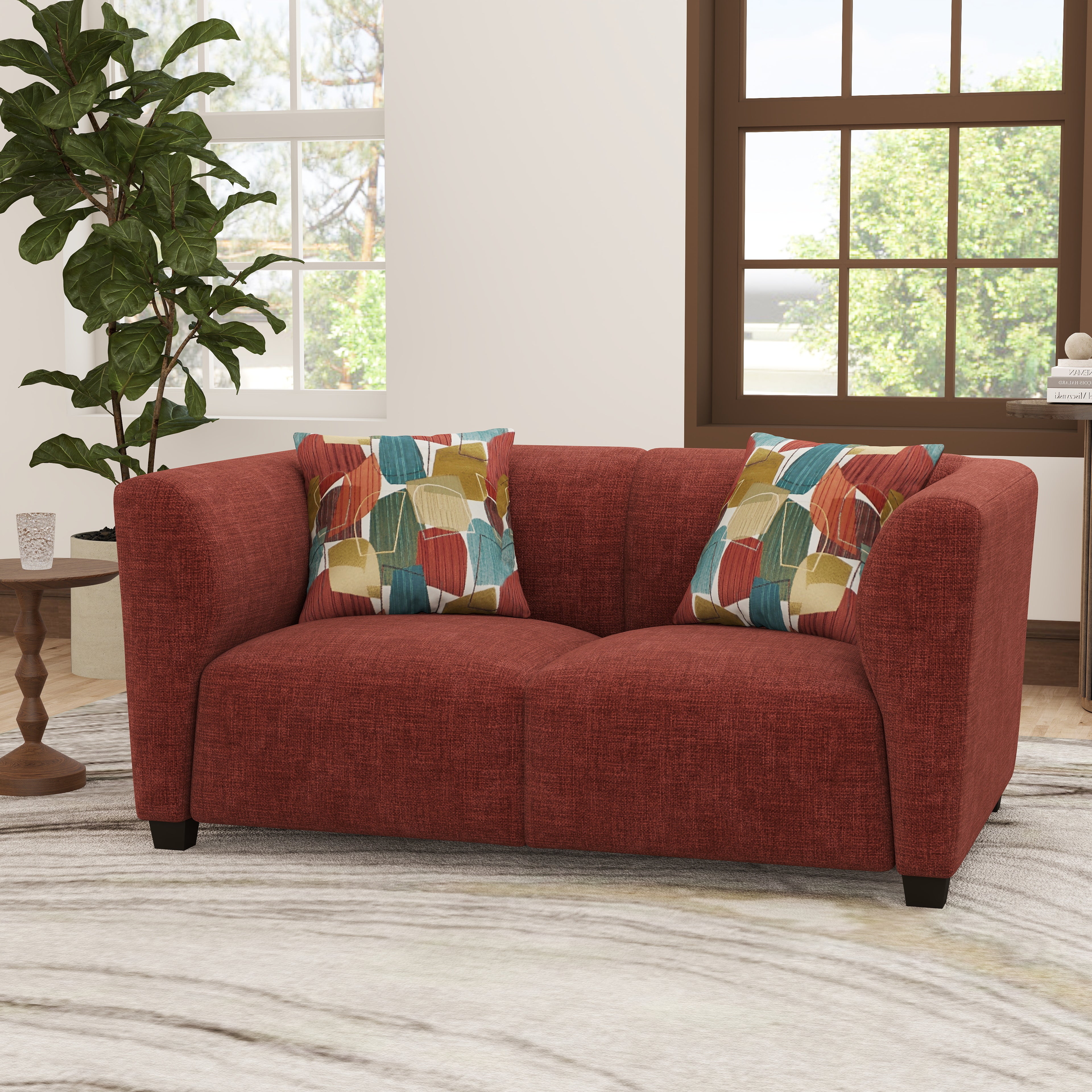 Roundhill Furniture Della Upholstered Sofa and Loveseat Set - Modern Living Room Furniture for Small Spaces | Perfect for Apartments, Condos & Cozy Homes