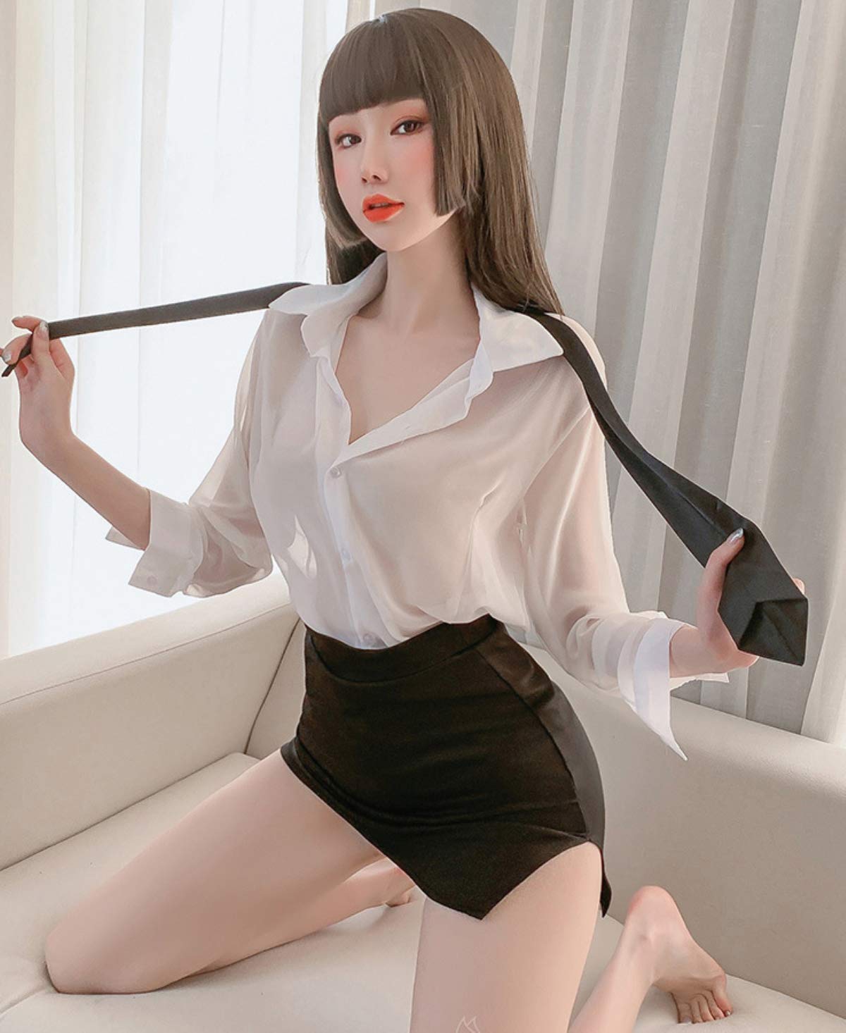 Sexy Anime Cosplay Lingerie Set - Women's School Teacher Uniform Teddy Outfit with Bodycon Pencil Skirt & Top | Roleplay Costume for Halloween, Cosplay Party, Boudoir Photoshoot