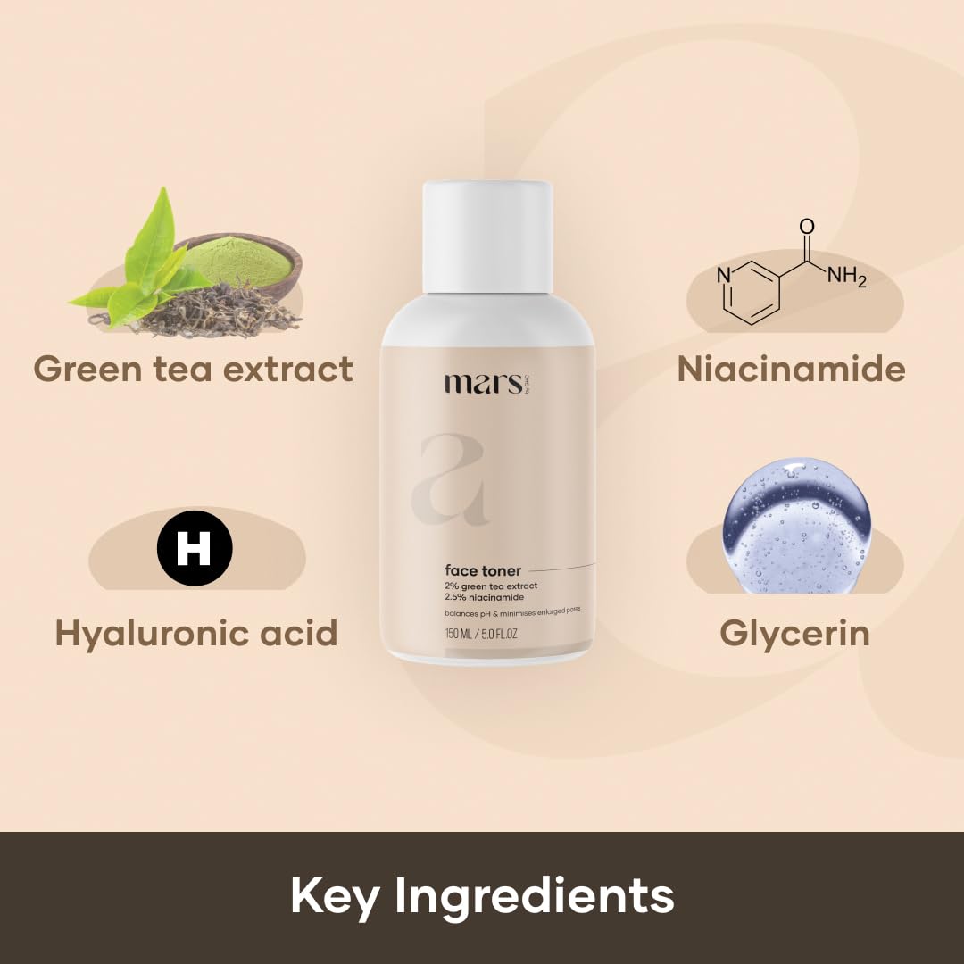 GHC Mars Face Toner with Niacinamide & Hyaluronic Acid - Pore Minimizer & Acne Treatment for Clear Skin - 150ml (1 Pack) | Daily Skincare Routine for Oily & Combination Skin