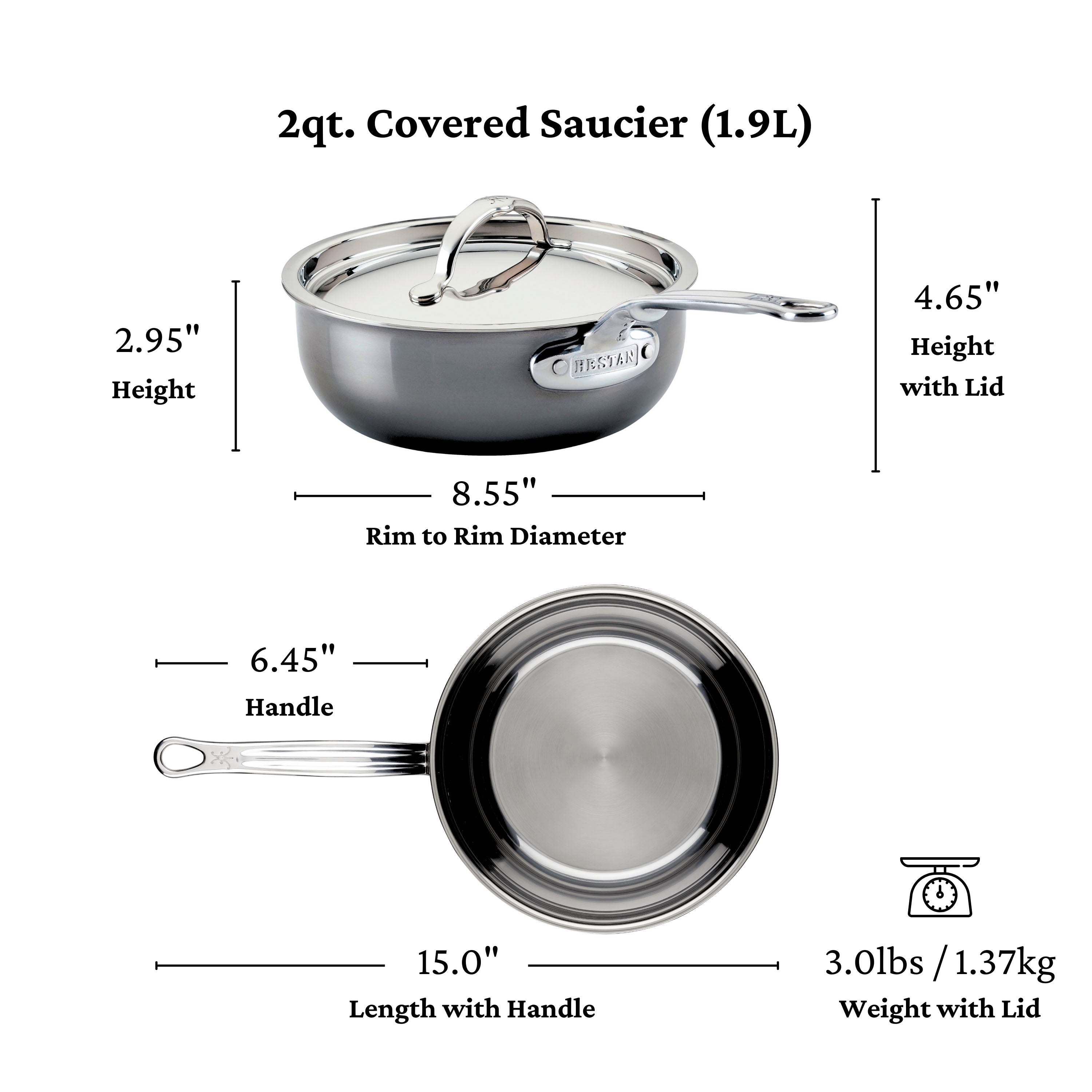 Hestan Nanobond Nonstick Covered Saucier Pan 2.0 Quart (20cm) - Professional Chef-Grade Sauce Pan for Cooking, Simmering & Sauteing - Perfect for Home Kitchens & Restaurants