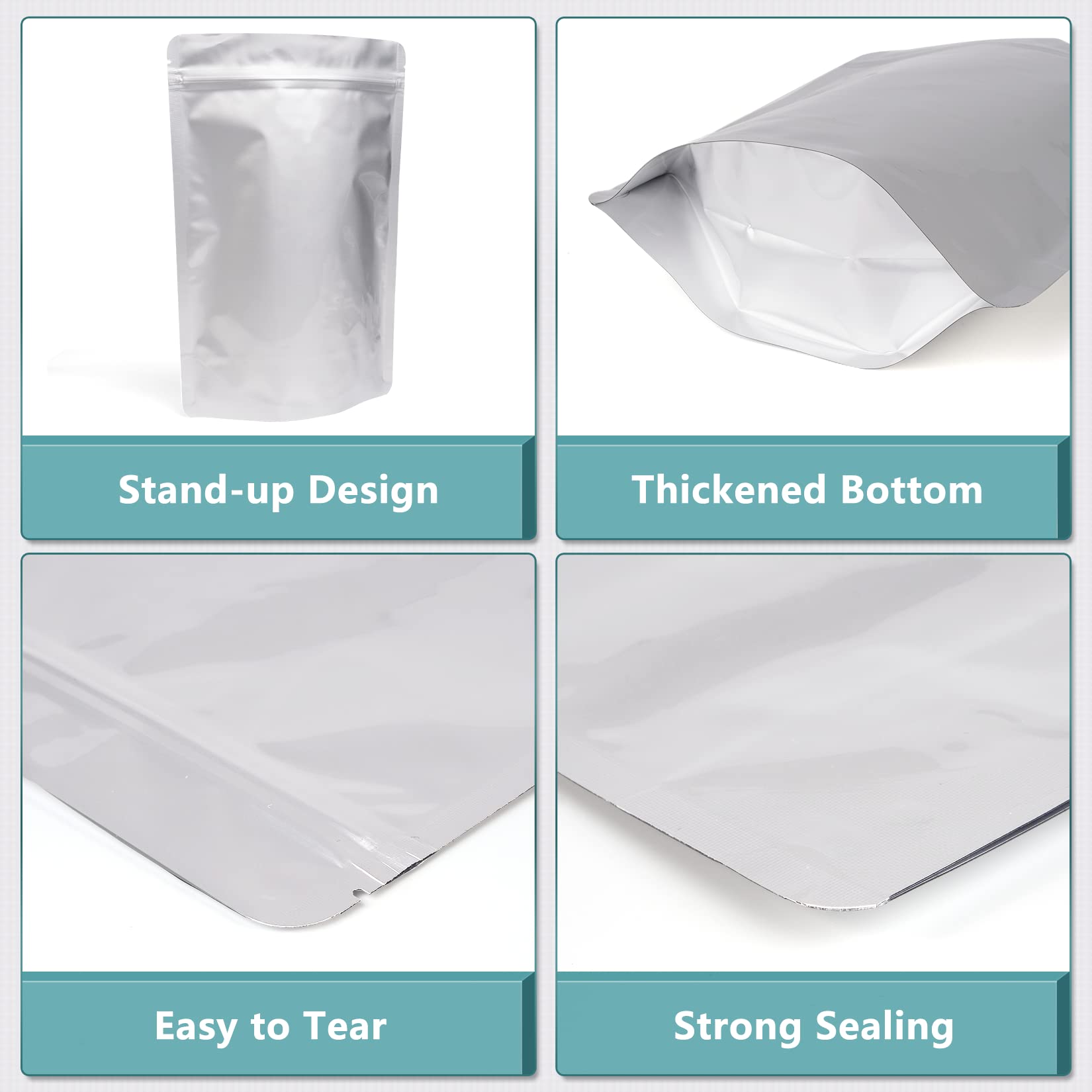 50 Pack 7.8 Mil 4''x6'' Mylar Bags for Long-Term Food Storage - Resealable, Smell Proof & Heat Sealable Stand-Up Foil Pouch Bags with 50 Labels - Perfect for Tea, Coffee, Herbs, Spices & Dry Food Storage - Ideal for Home, Camping & Emergency Preparedness