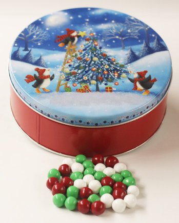 Scott's Cakes Christmas Chocolate Dutch Mints - Festive Penguin Tree Ornament Tin - Perfect for Holiday Gifts, Stocking Stuffers & Christmas Decorations
