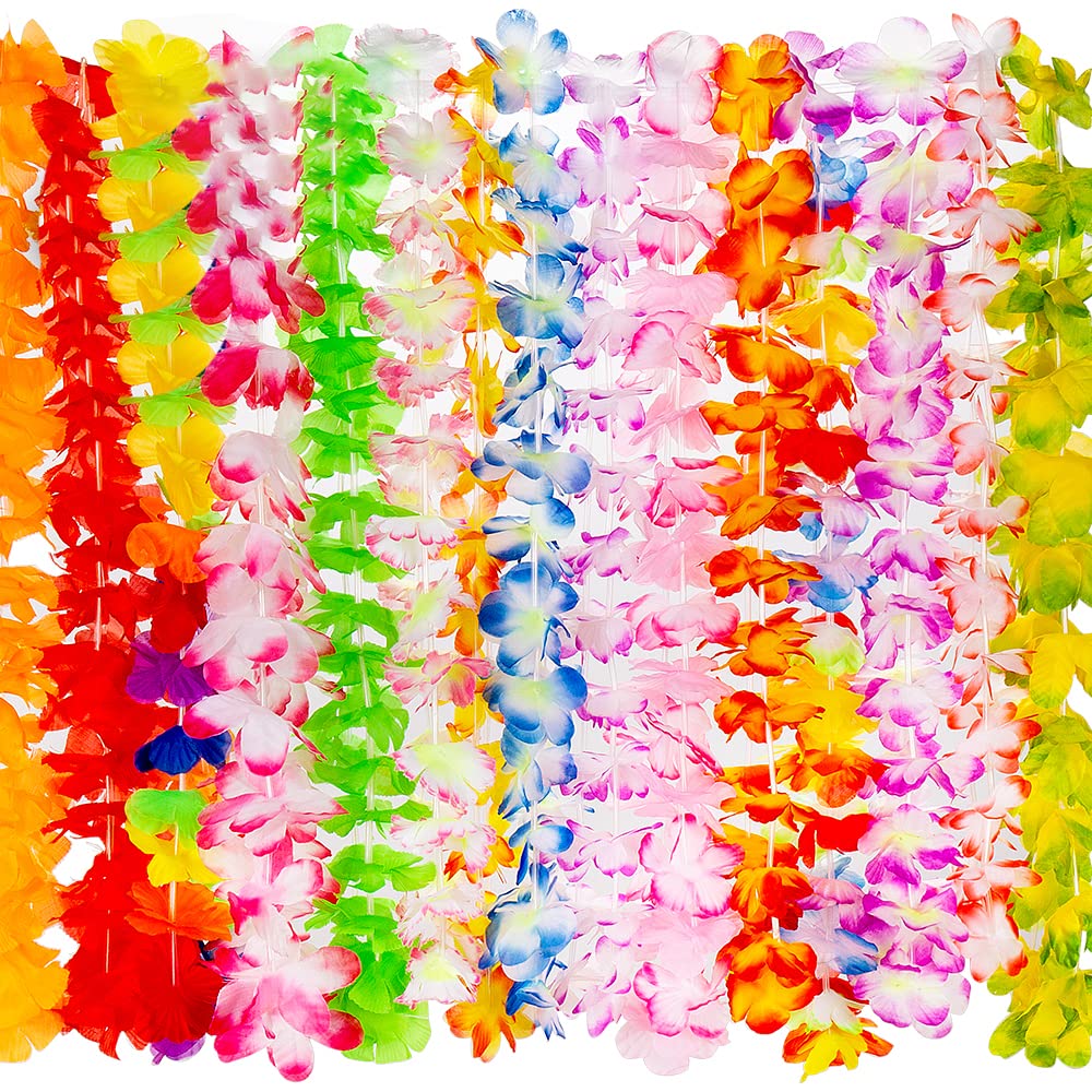50 PCS Hawaiian Flower Leis Necklace - Vibrant Tropical Luau Party Favors for Birthday, Wedding, Beach & Summer Decorations | Perfect for Hawaiian Themed Parties, Graduations, and Festive Events