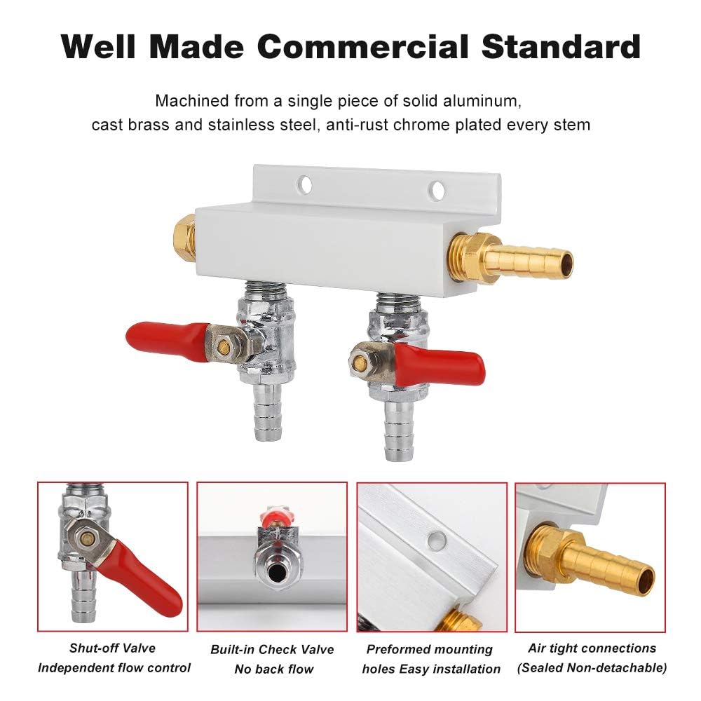 FERRODAY 2 Way CO2 Gas Manifold with 5/16