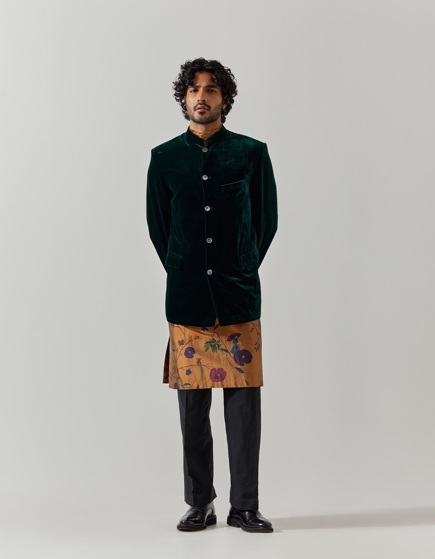 Luxury Green Velvet Bandhgala Jacket for Men | Elegant Indian Wedding Sherwani | Perfect for Weddings, Festivals & Formal Events