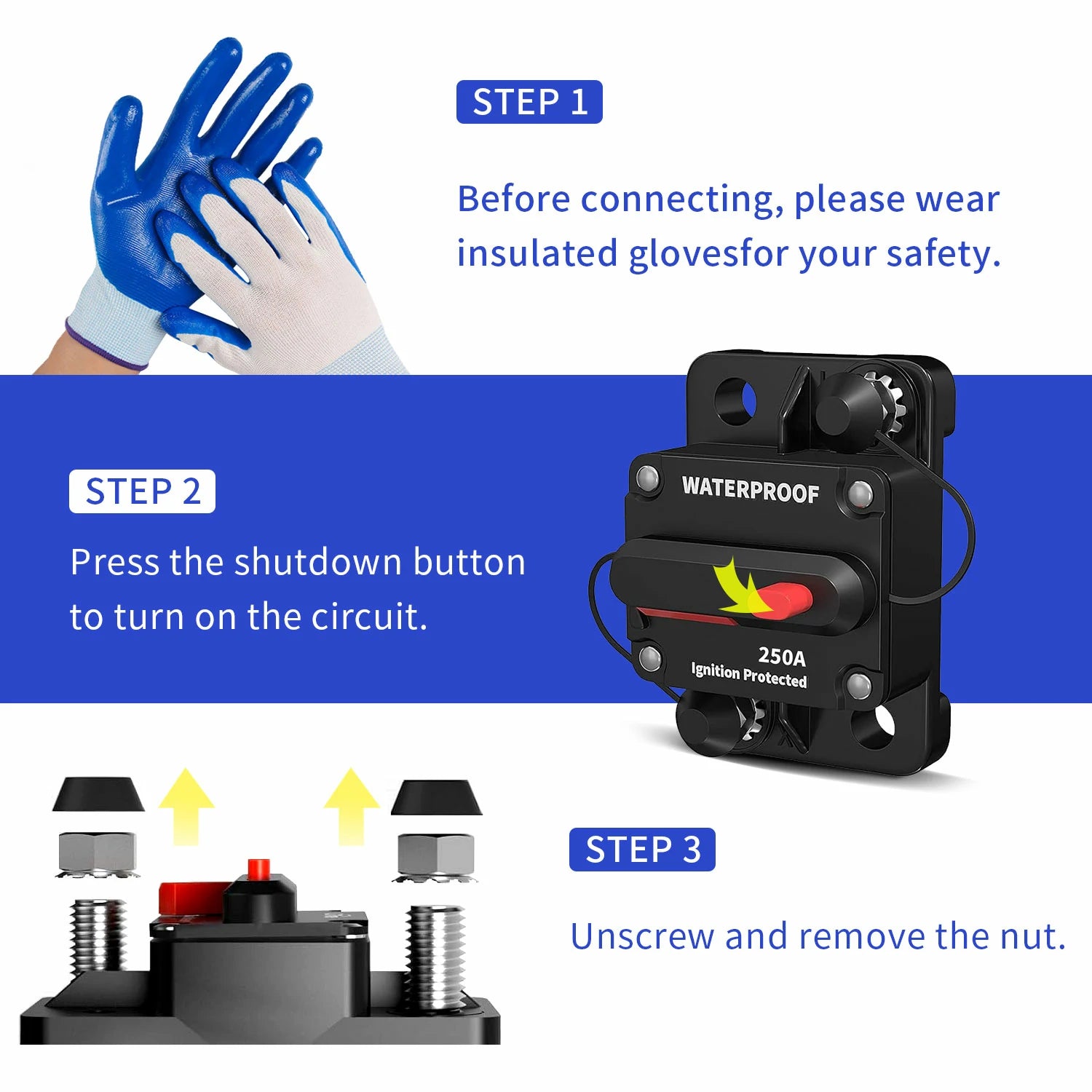 250A Circuit Breaker - High Amp DC Circuit Protection for Solar, RV, Marine & Industrial Use | Heavy Duty Electrical Safety Switch