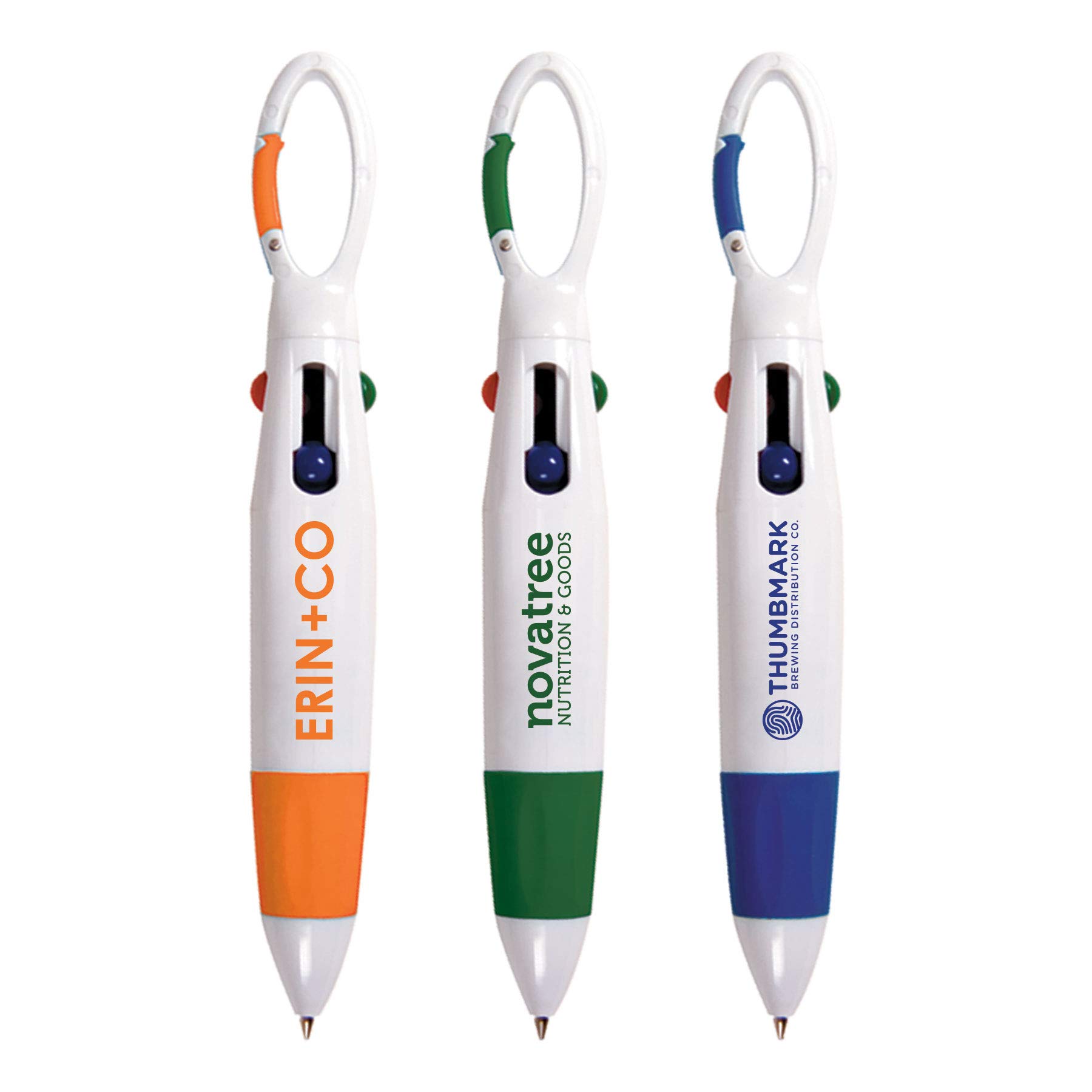 Custom Promotional Pens - 4-Color Ballpoint Pen with Carabiner Clip & Interchangeable Ink Refills - Bulk 250pcs at $1.15 Each - Free Shipping & No Setup Fee - Logo Personalization by PromoStadium™ - Perfect for Corporate Gifts, Trade Shows & Office Supplies