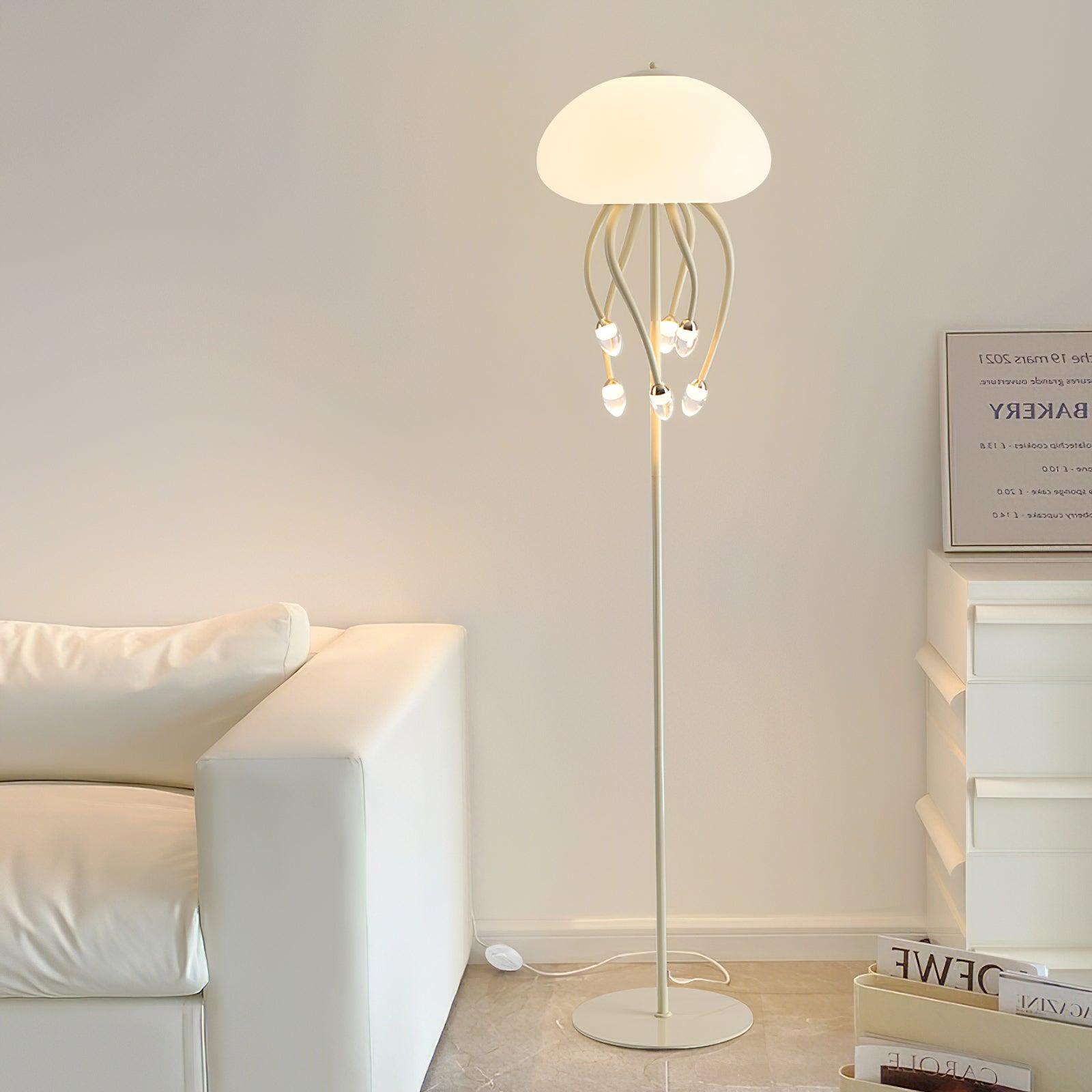 Modern Jellyfish Floor Lamp with LED Lights - Elegant Ocean-Themed Home Decor for Living Room, Bedroom, or Office - Creates Relaxing Ambiance for Meditation and Romantic Nights