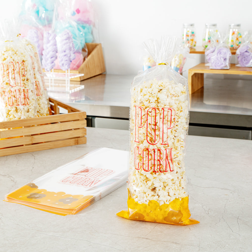 Clear Plastic Popcorn Bags 17x7 Inches - 100 Count Box | Perfect for Movie Nights, Concessions & Party Snacks